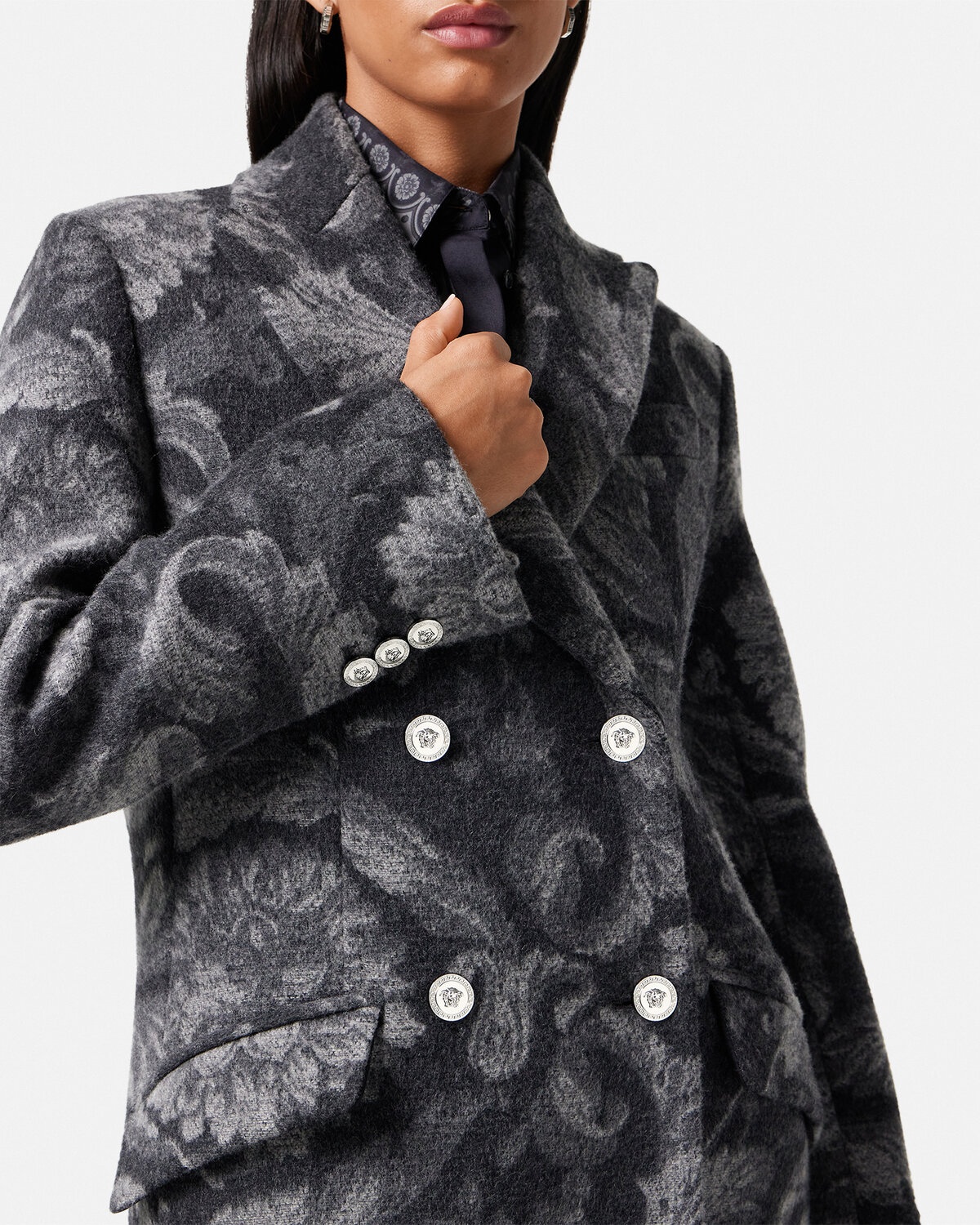 Barocco Stencil Wool Long Coat - 3
