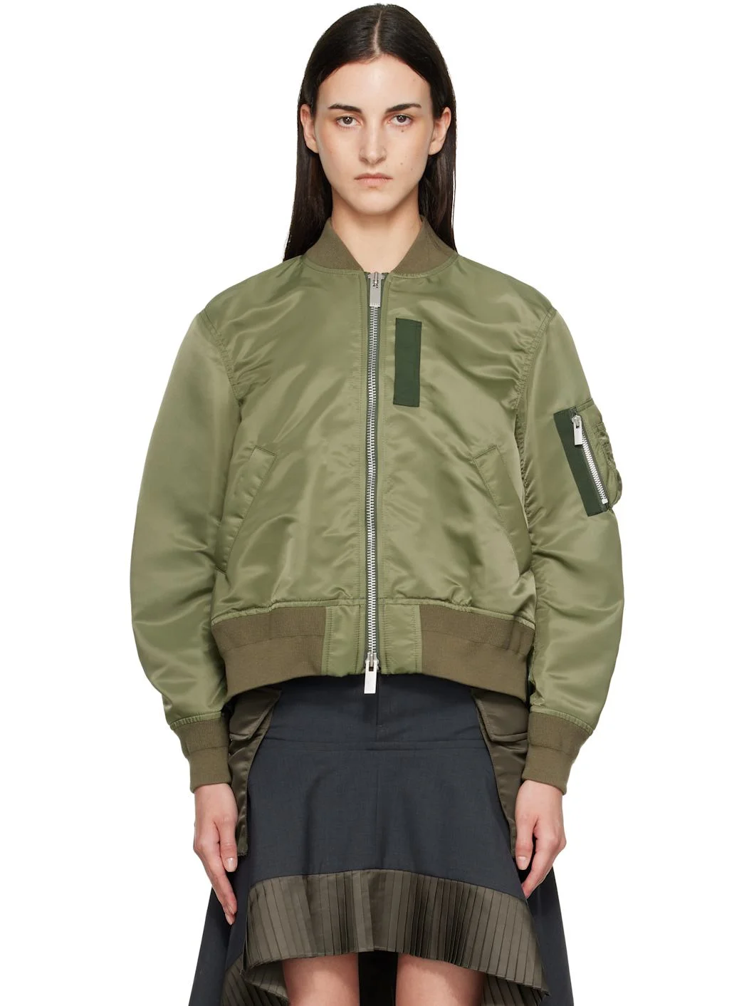 Khaki Nylon Twill Blouson Bomber Jacket - 1