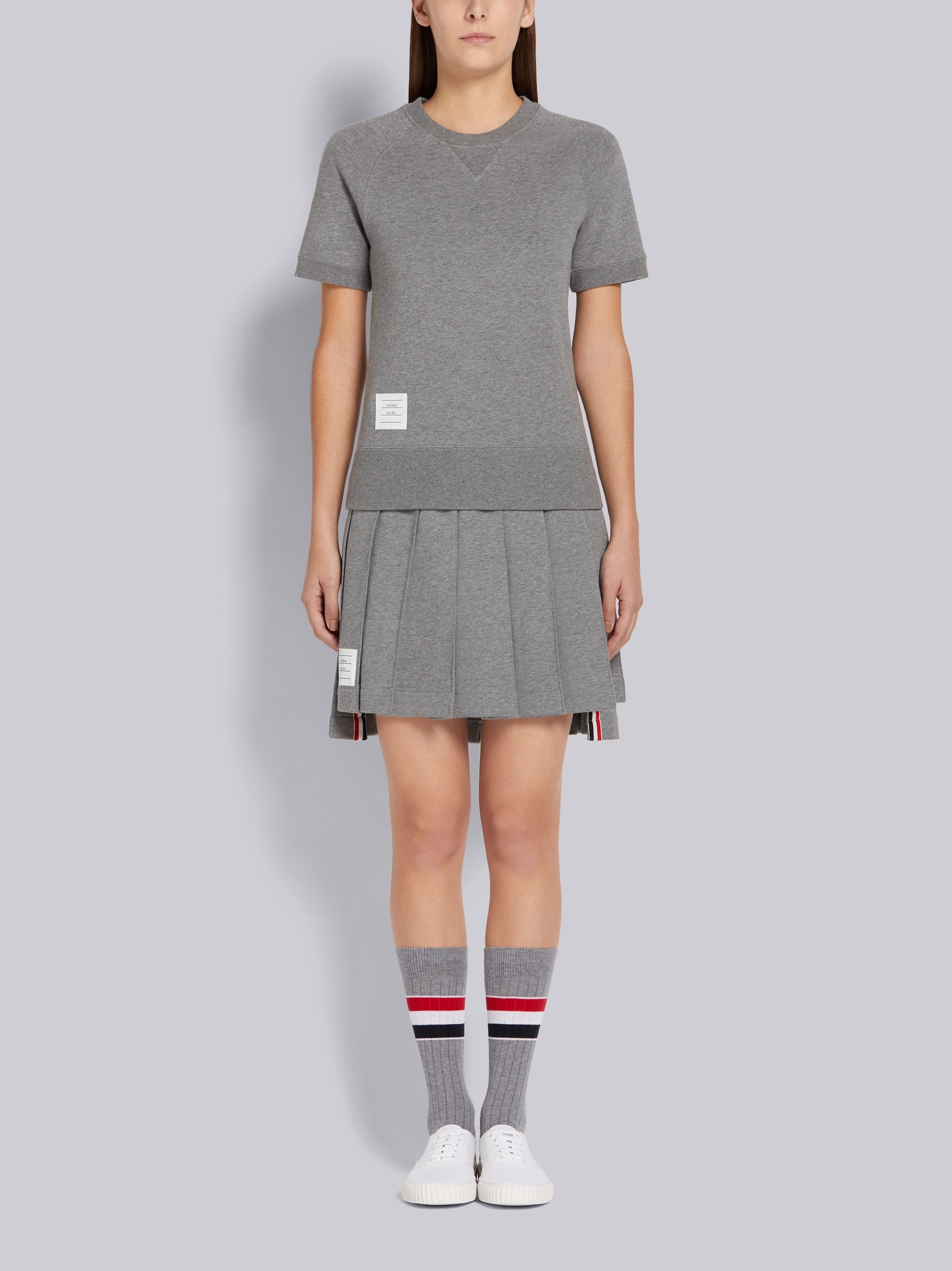 Medium Grey Cotton Loopback Pleated Mini Skirt - 4