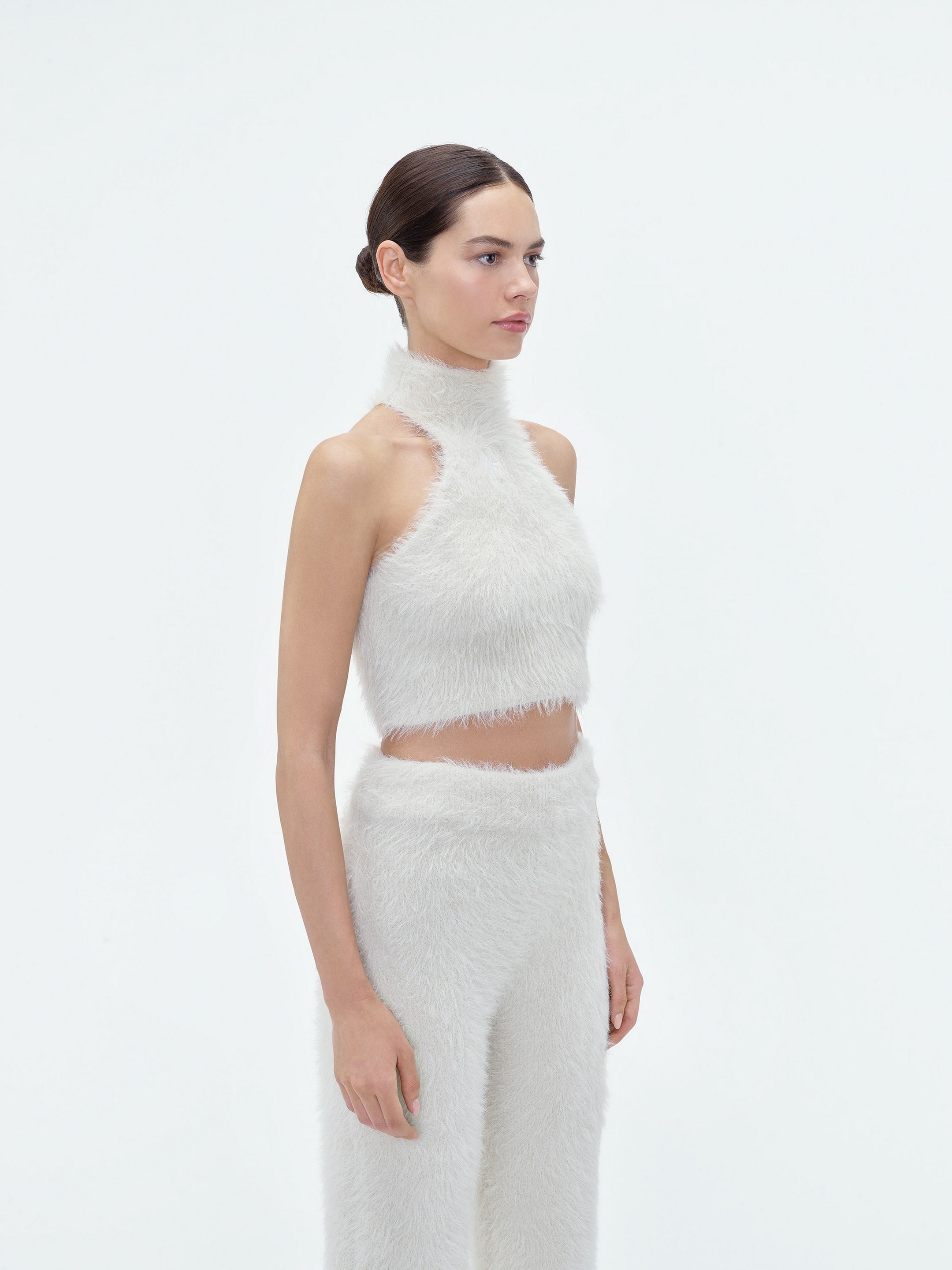 FURRY MOCK NECK HALTER TOP - 3