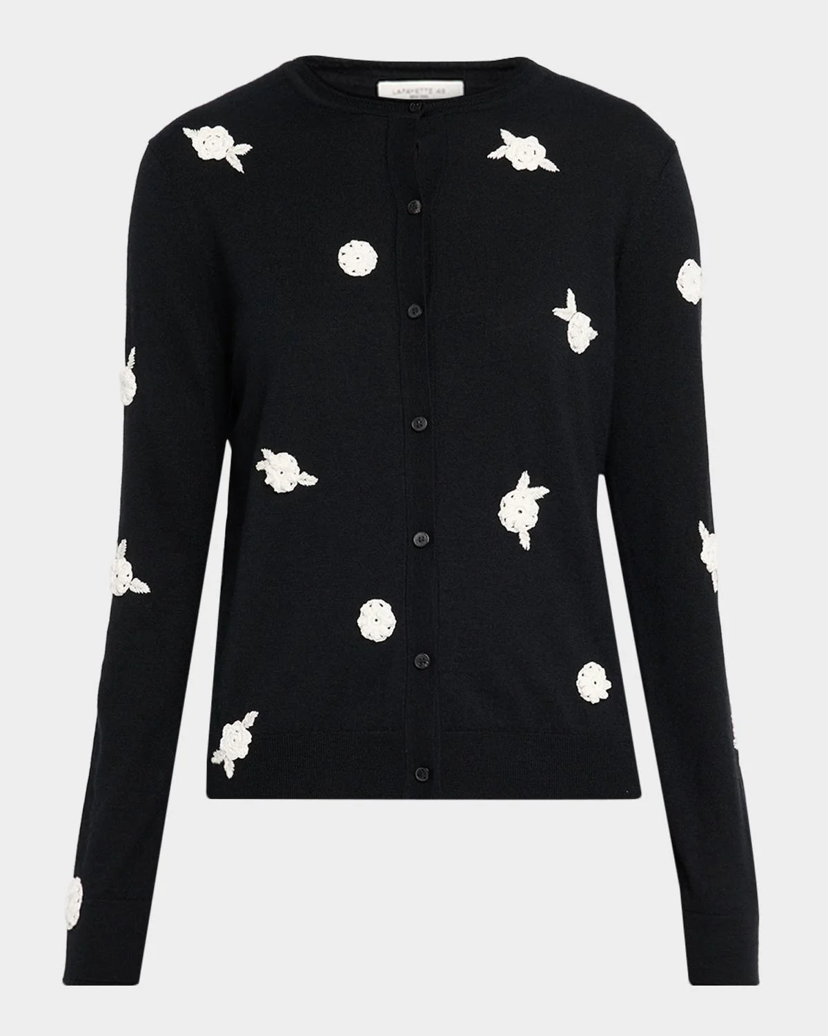 Crewneck Floral Applique Cashmere Cardigan - 1