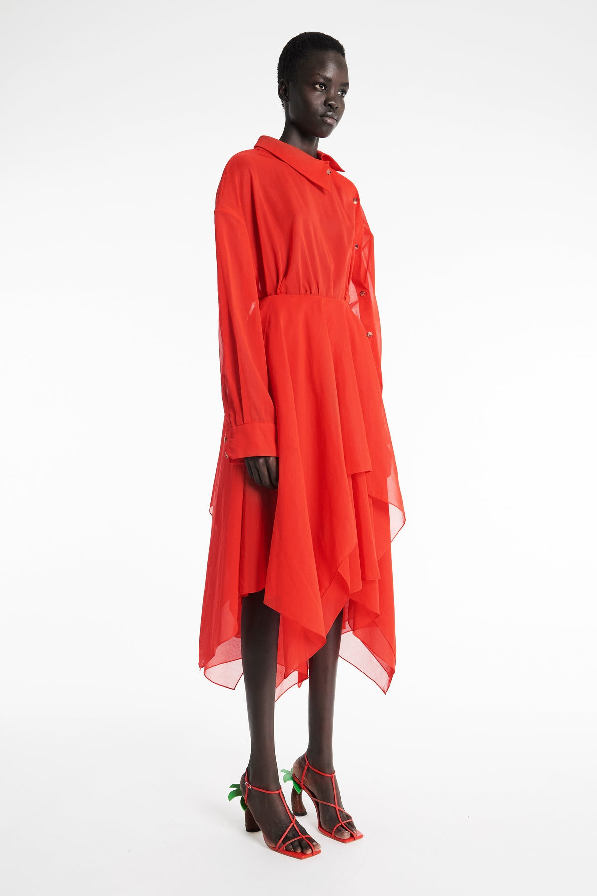 ORGANZA SHIRT DRESS RED - 5