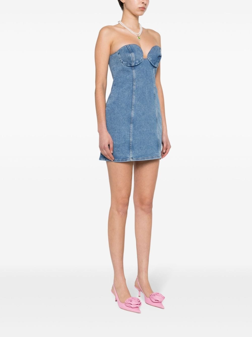 strapless denim mini dress - 3