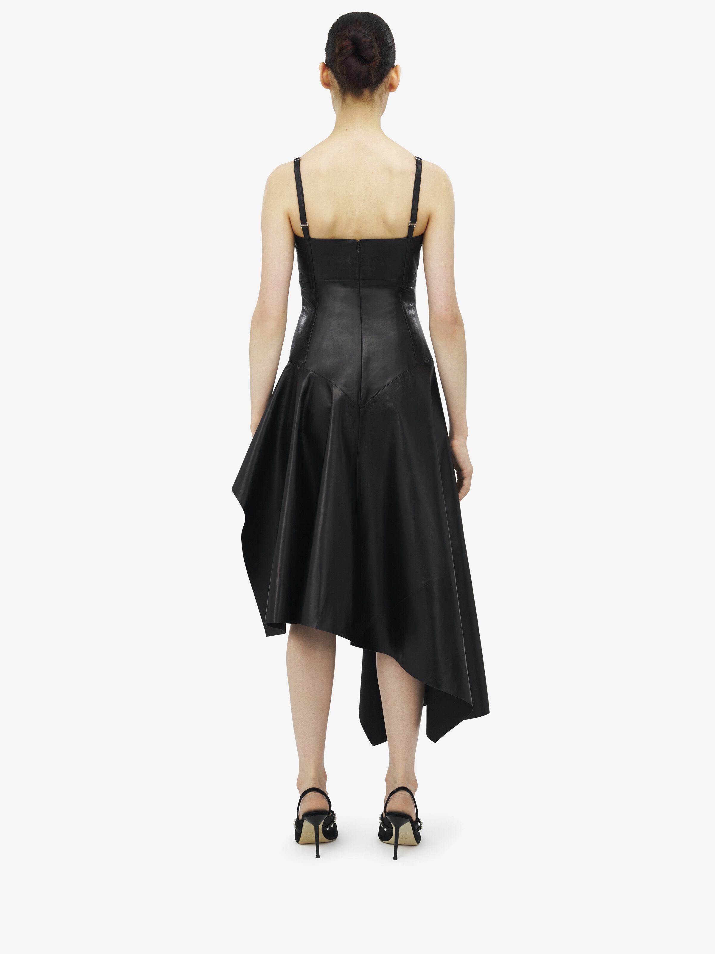 Asymmetric Draped Leather Dress - 3