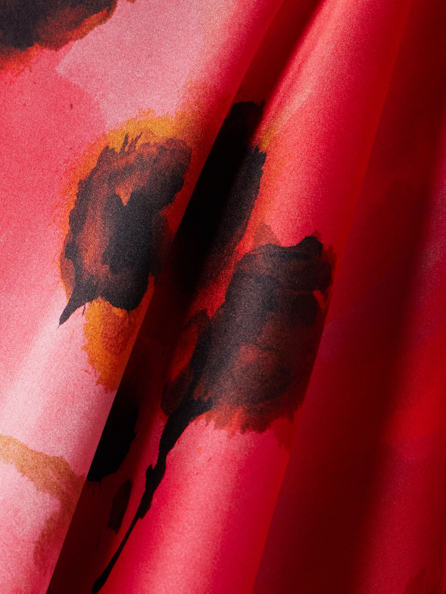 Lace-trimmed floral-print silk-satin midi skirt Red - 4