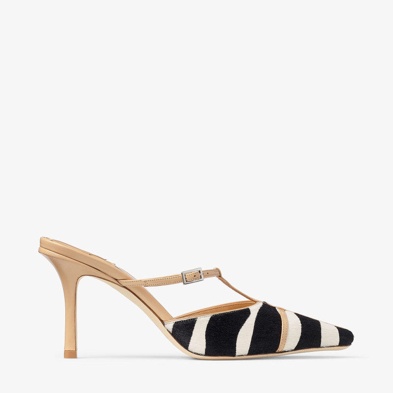 Gloria Mule 85 Natural Zebra Print Pony Leather Mules 1
