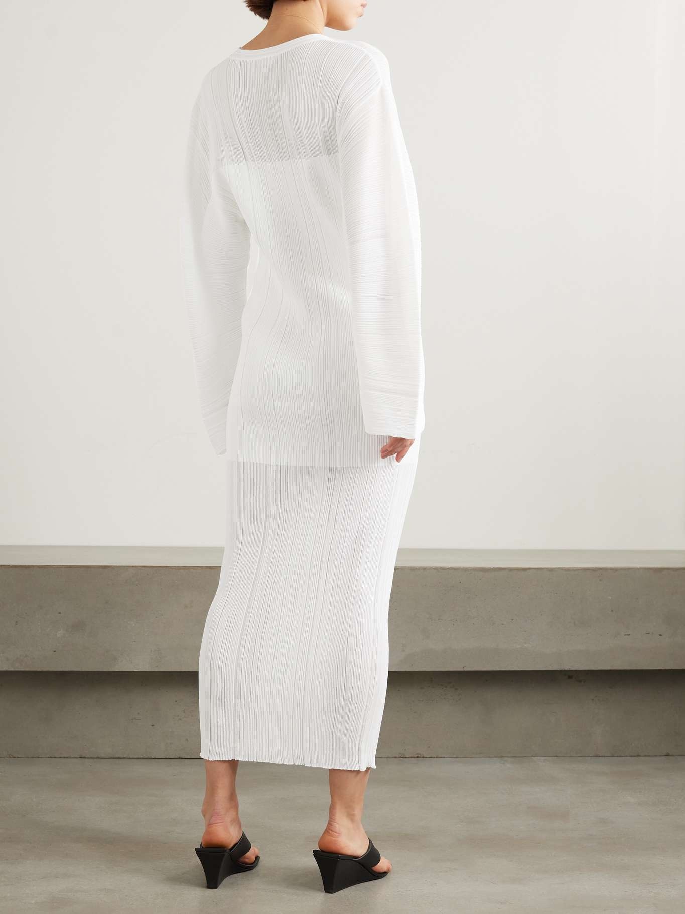 + NET SUSTAIN plissé-knit midi dress - 3