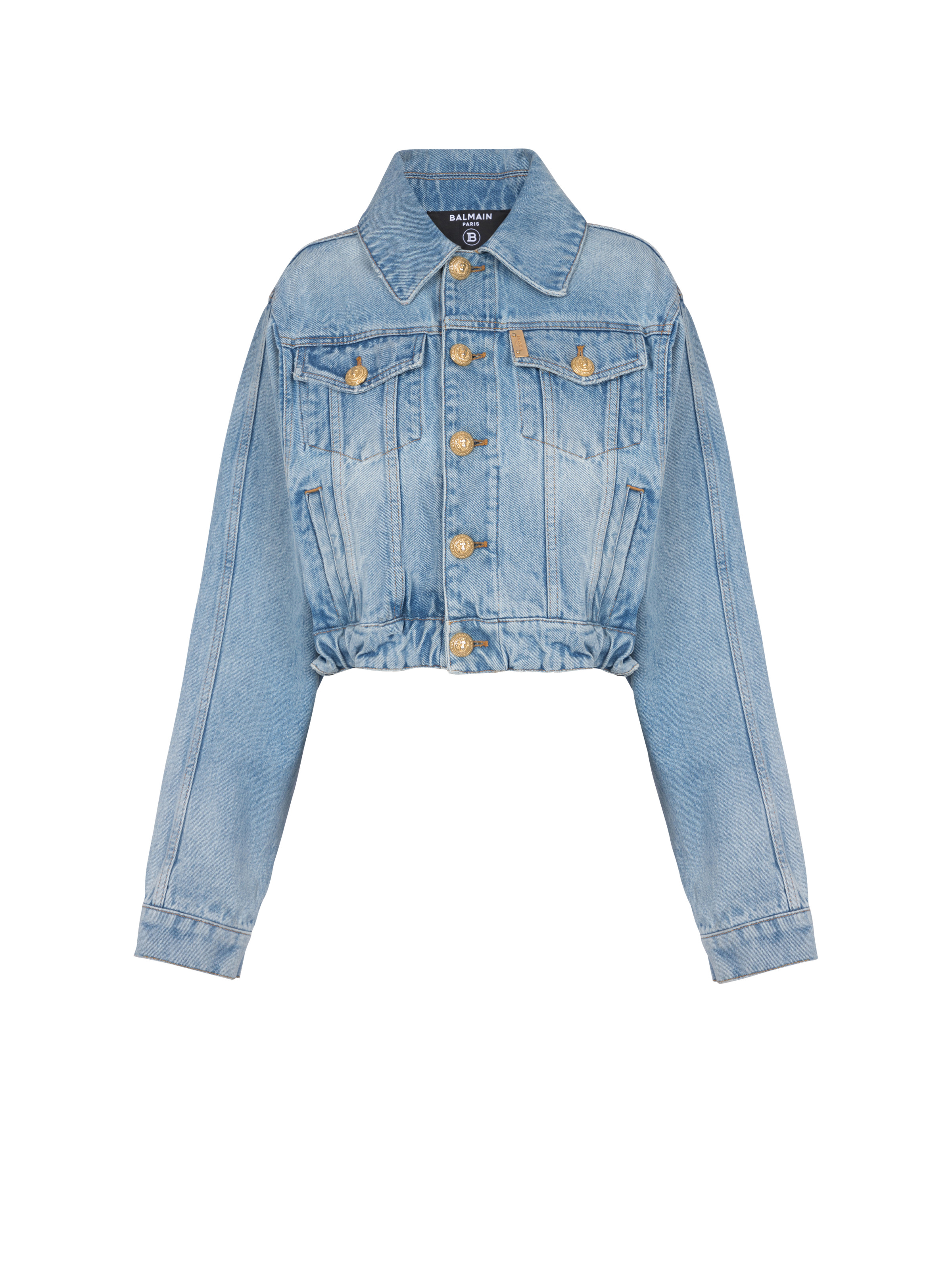 Short jacket in faded denim - 1