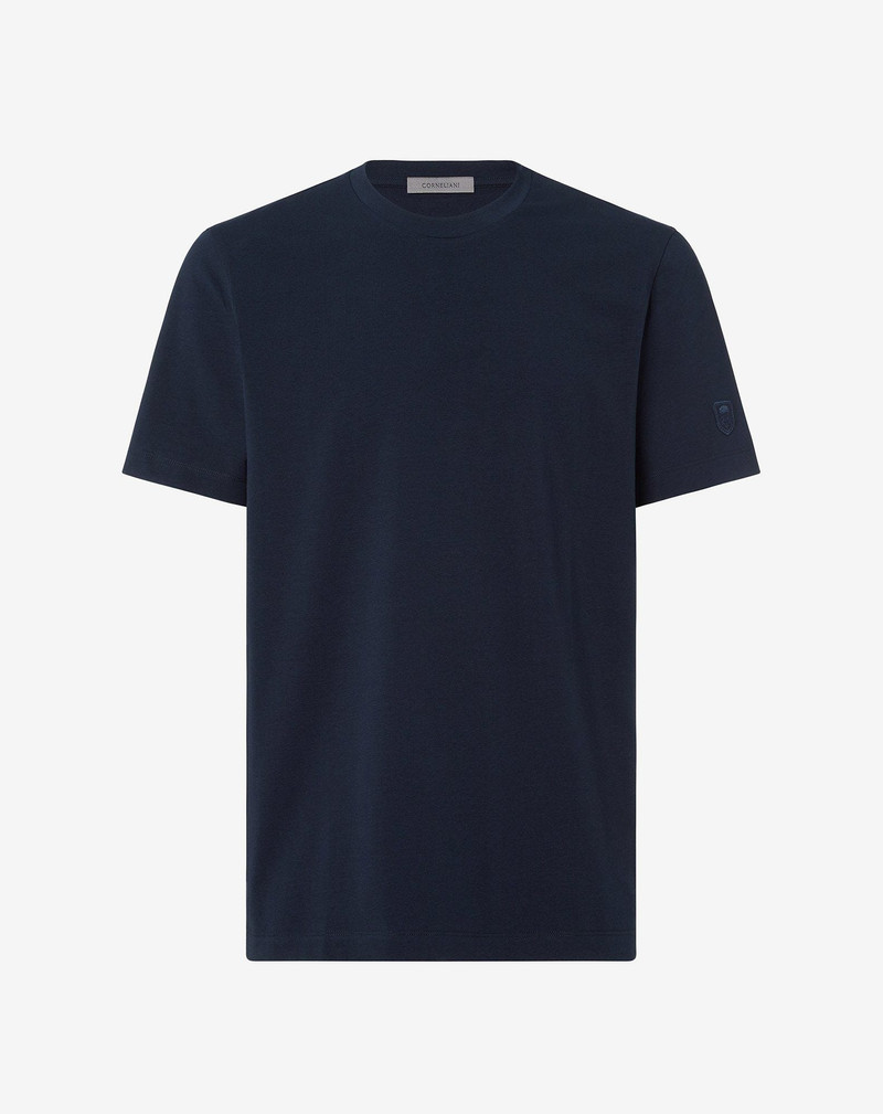 Navy blue crew neck stretch cotton t-shirt 1