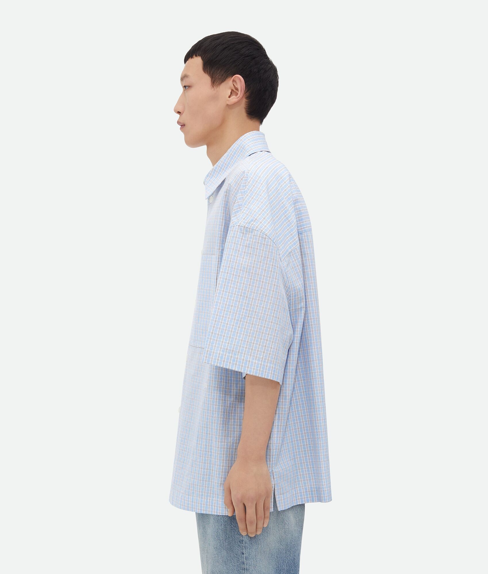 Cotton Linen Check Overshirt With "BV" Embroidery - 2