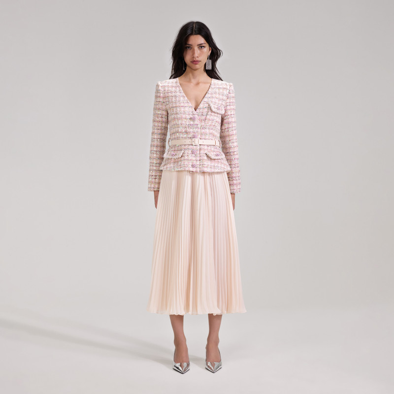 Pink Sequin Boucle Midi Dress - 1