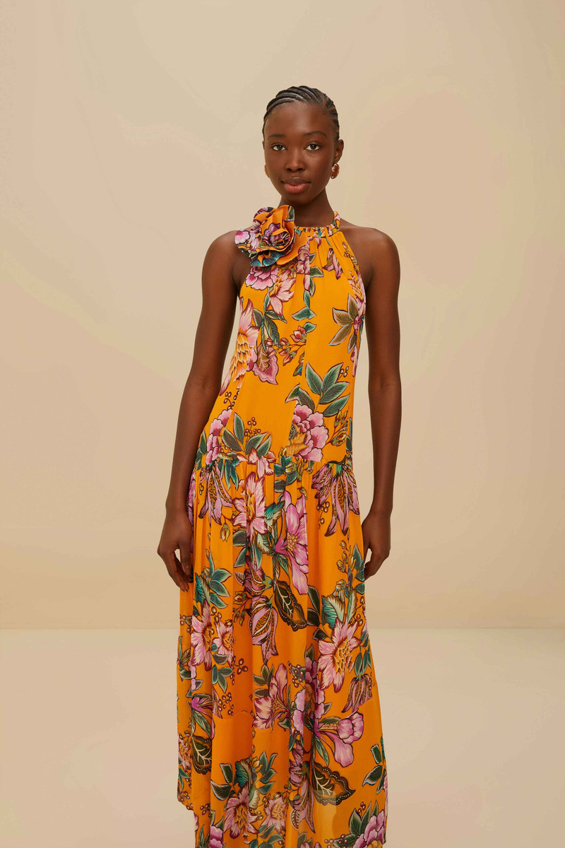 Orange Wonderful Bouquet Maxi Dress 3
