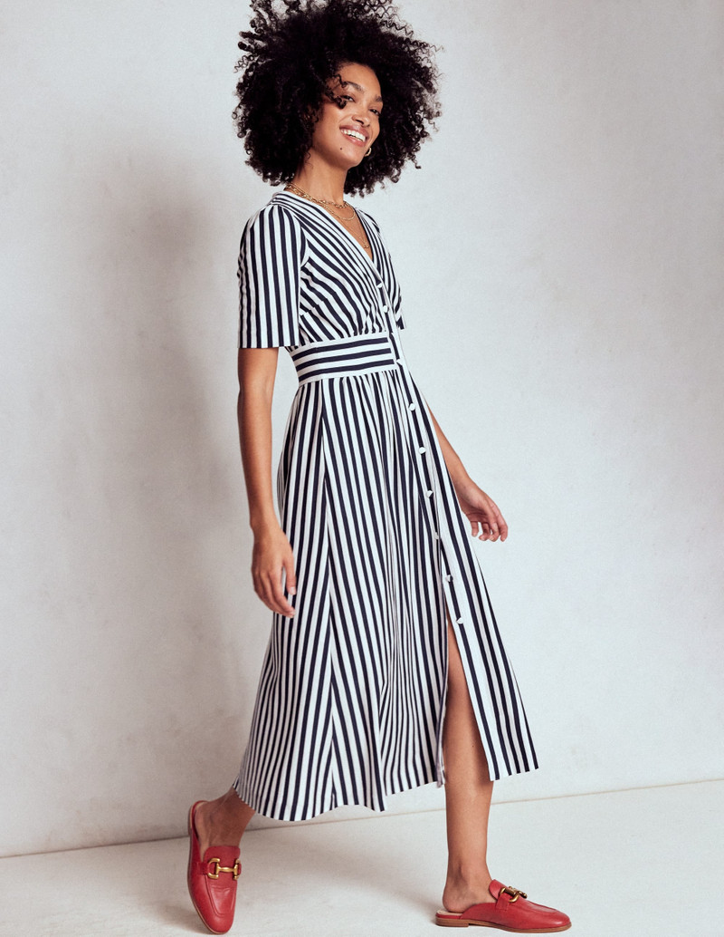 Natalia Jersey Tea Dress-French Navy, Ivory Stripe 6