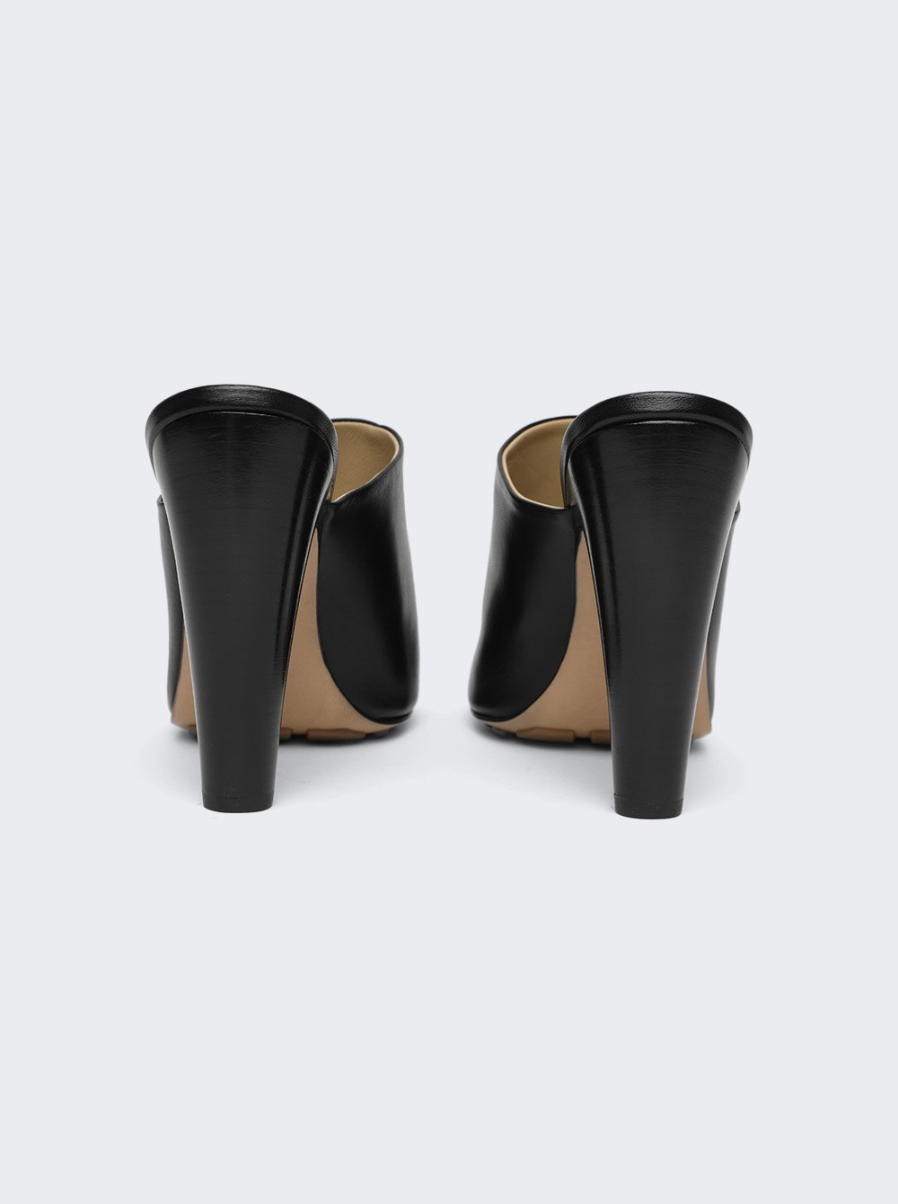 High Heel Leather Mule Sandals Black - 3