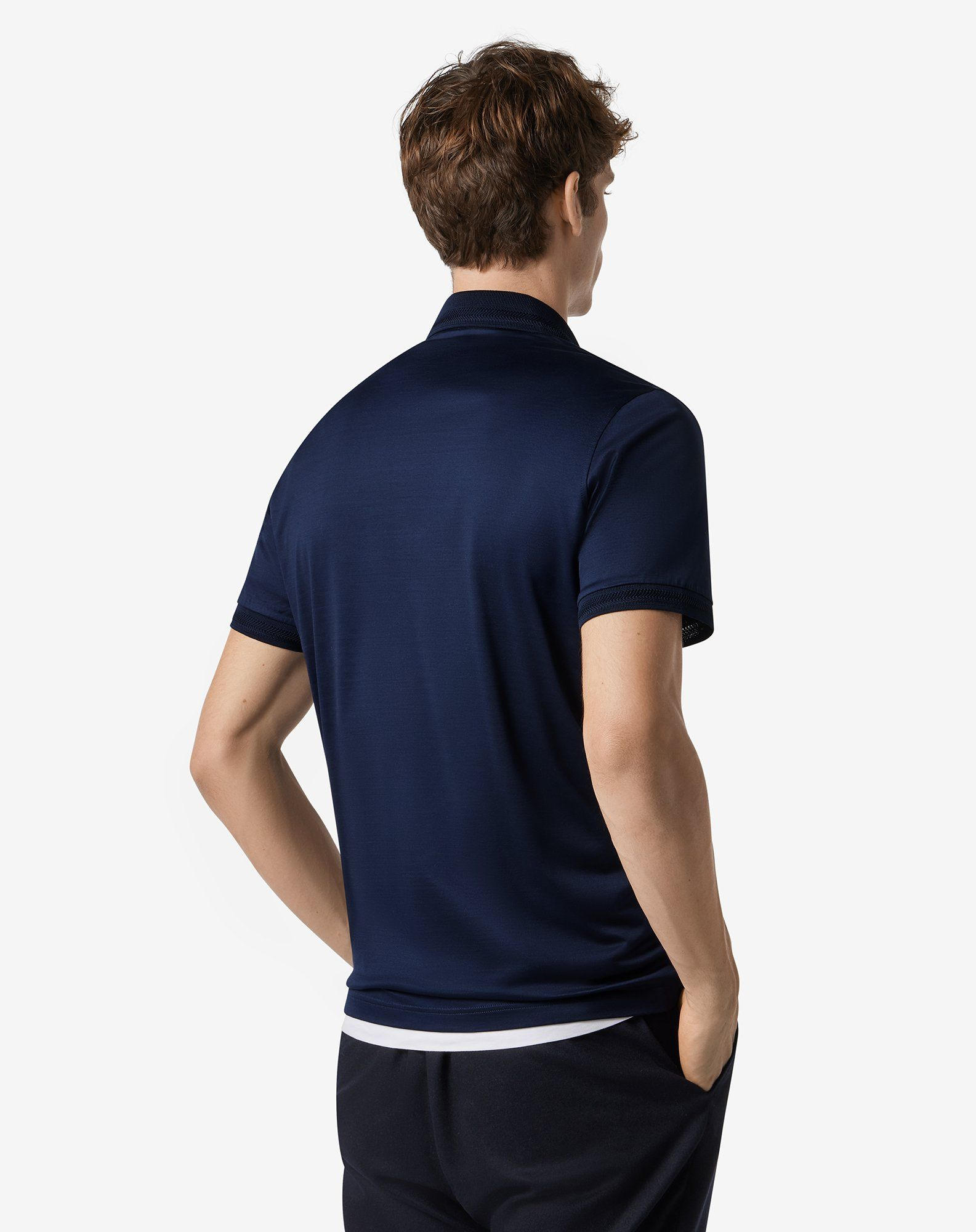 Blue button-up polo shirt in lisle cotton - 3