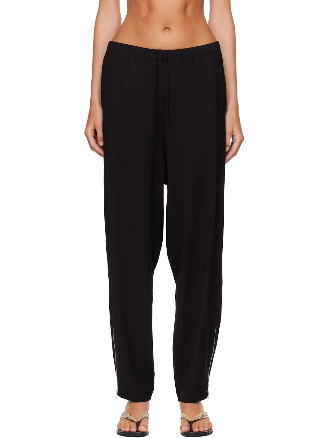 Black Viscose & Wool Lounge Pants - 1