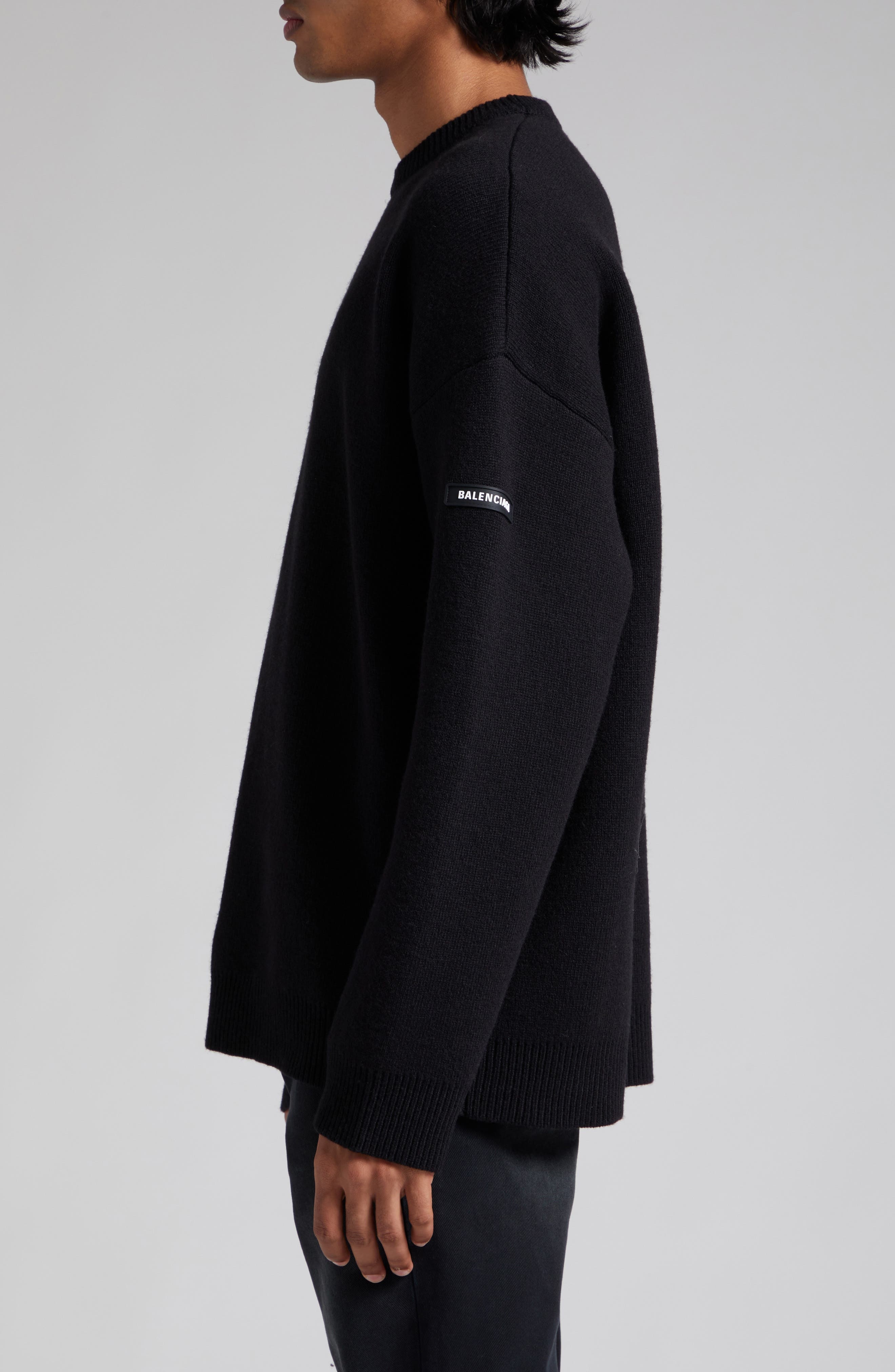Oversize Double Face Wool Blend Crewneck Sweater - 4