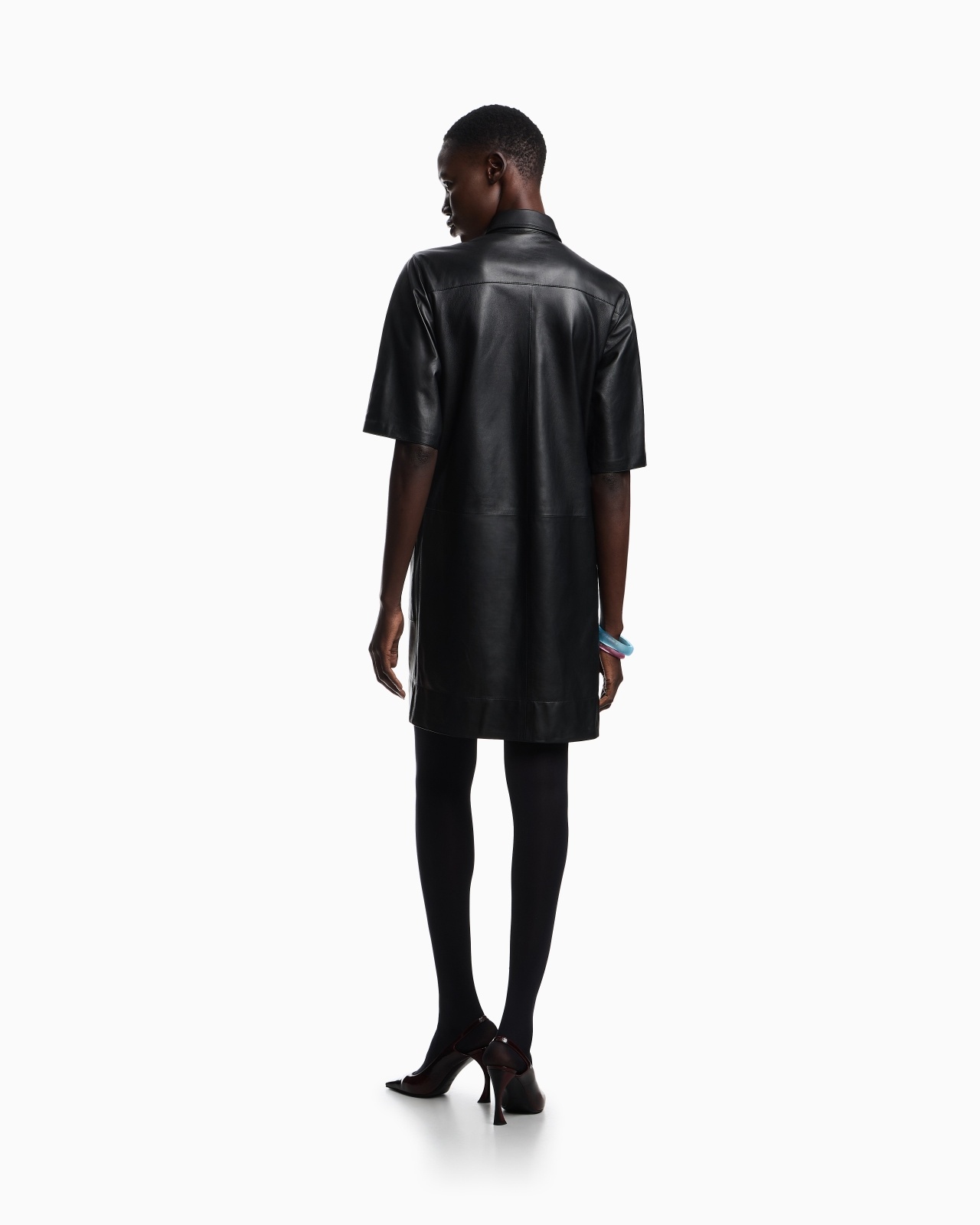 SHORT-SLEEVED DRESS IN NAPPA LAMBSKIN - 3