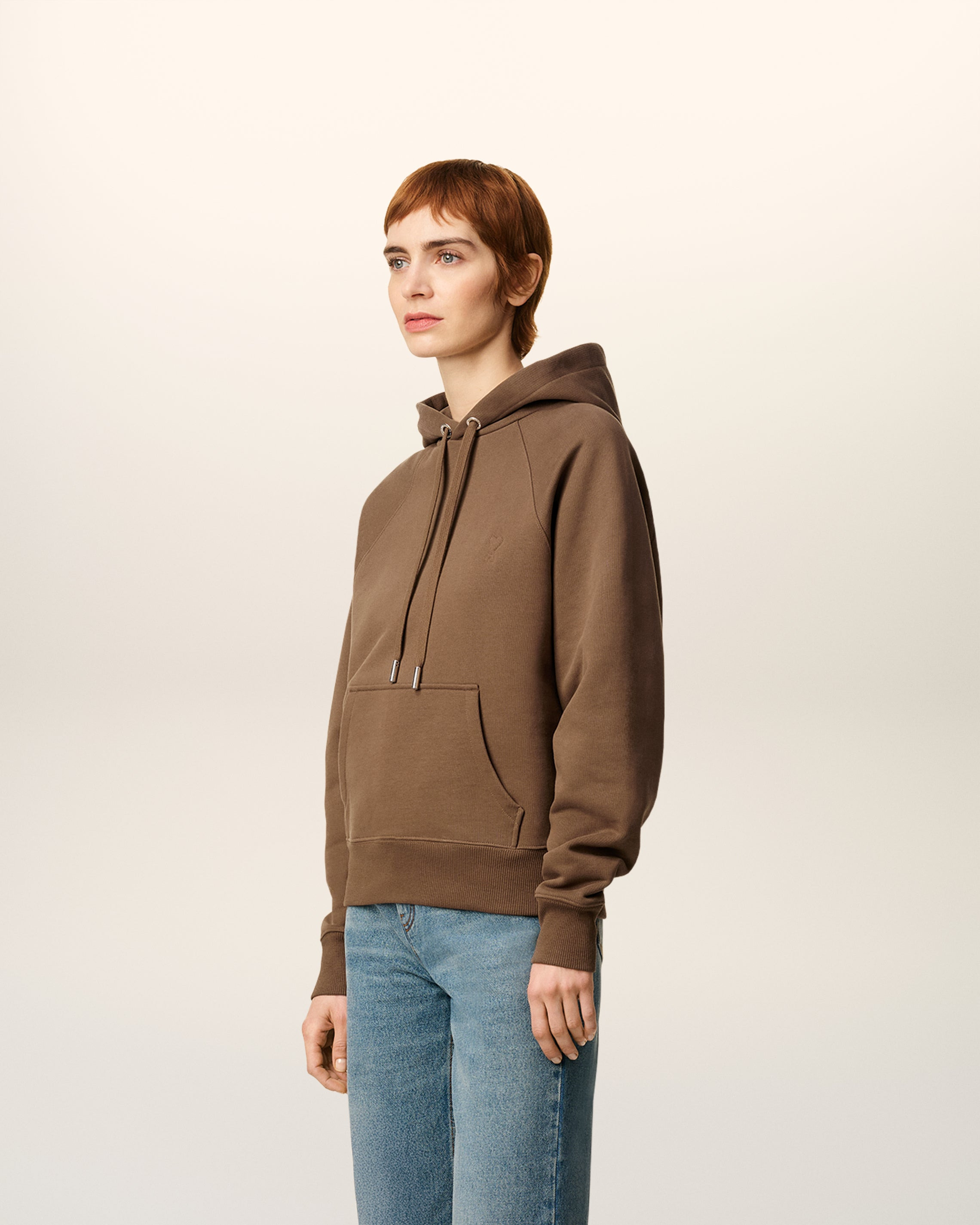 BROWN COTTON AMI DE COEUR HOODIE - 5