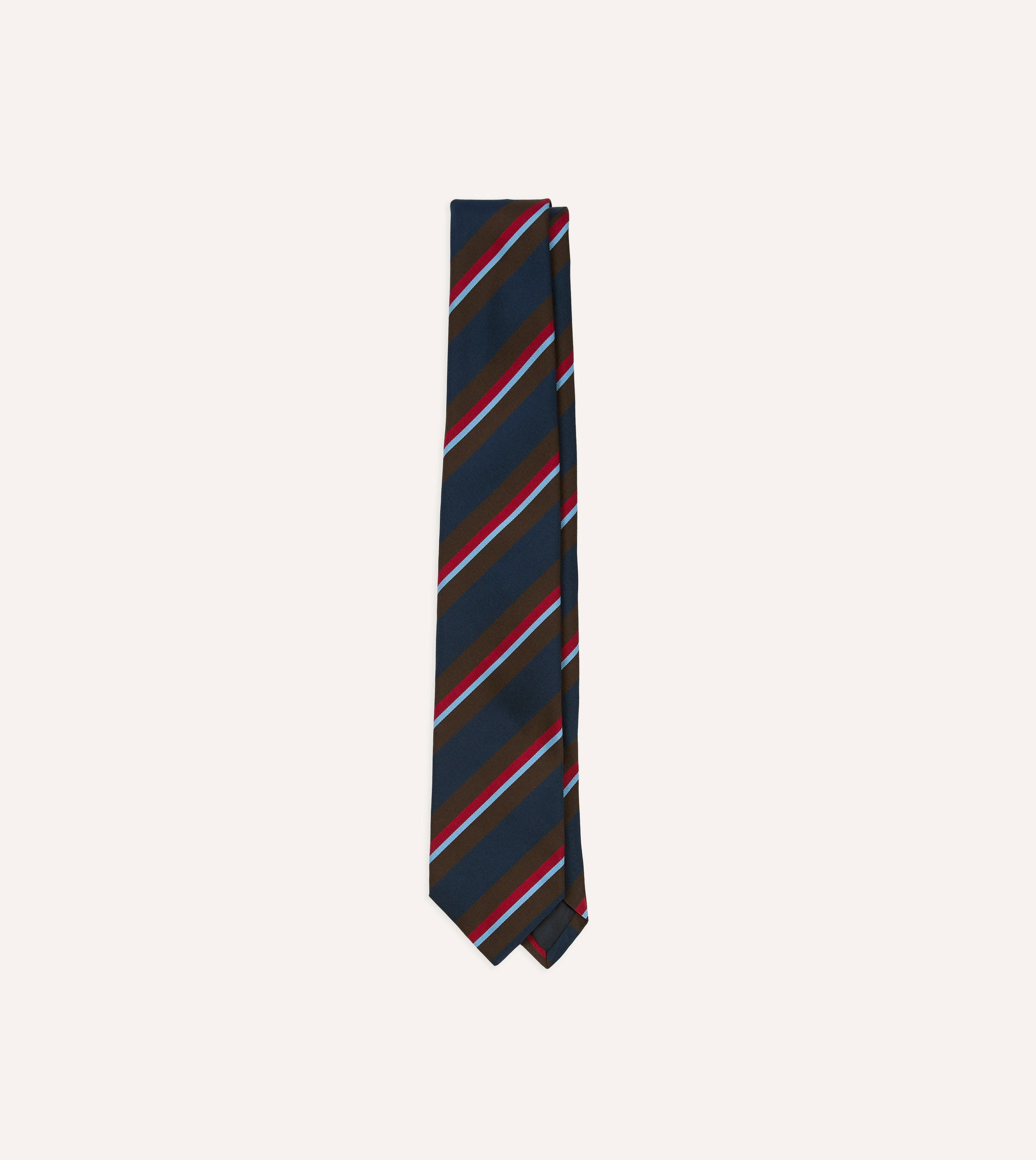 Brown and Navy Regimental Stripe Mogador Cotton-Silk Tipped Tie - 1