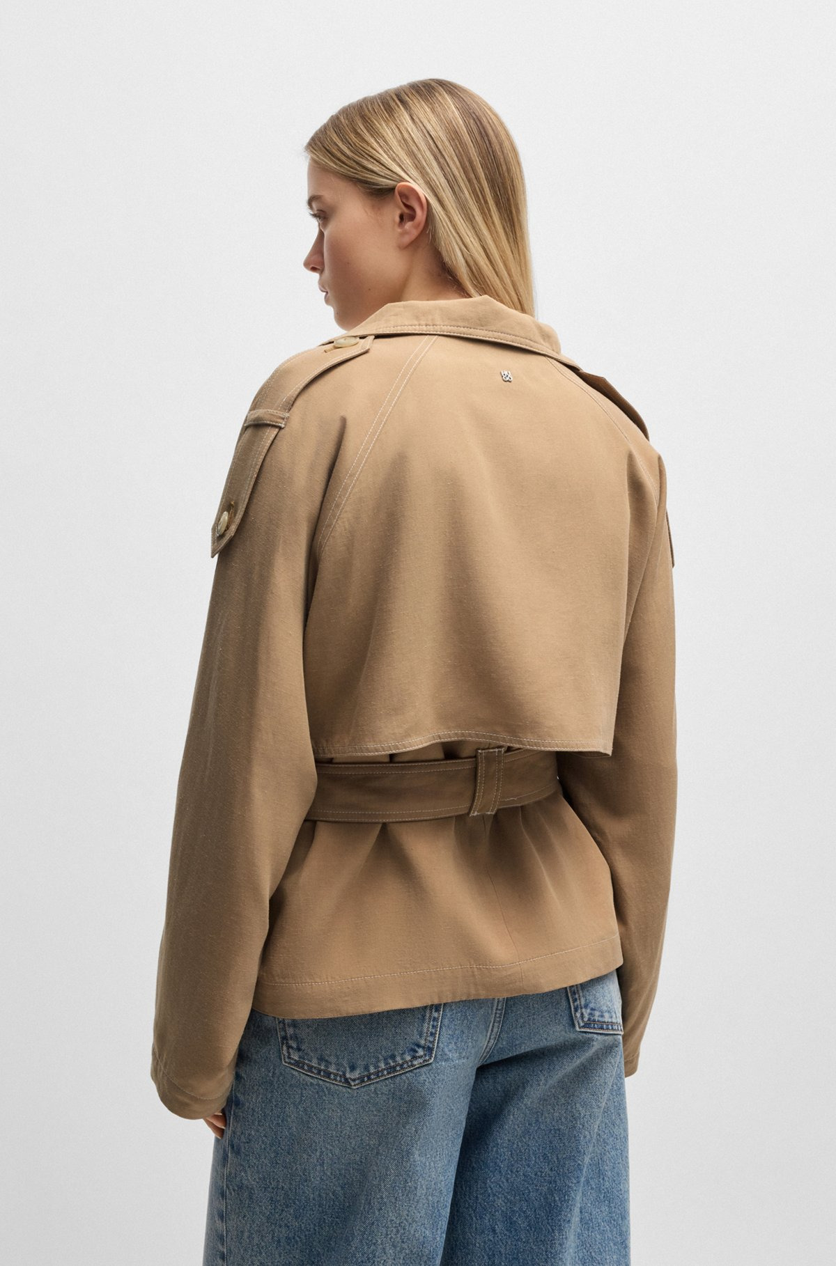 BELTED JACKET WITH STAND COLLAR AND CONTRAST STITCHING - 4