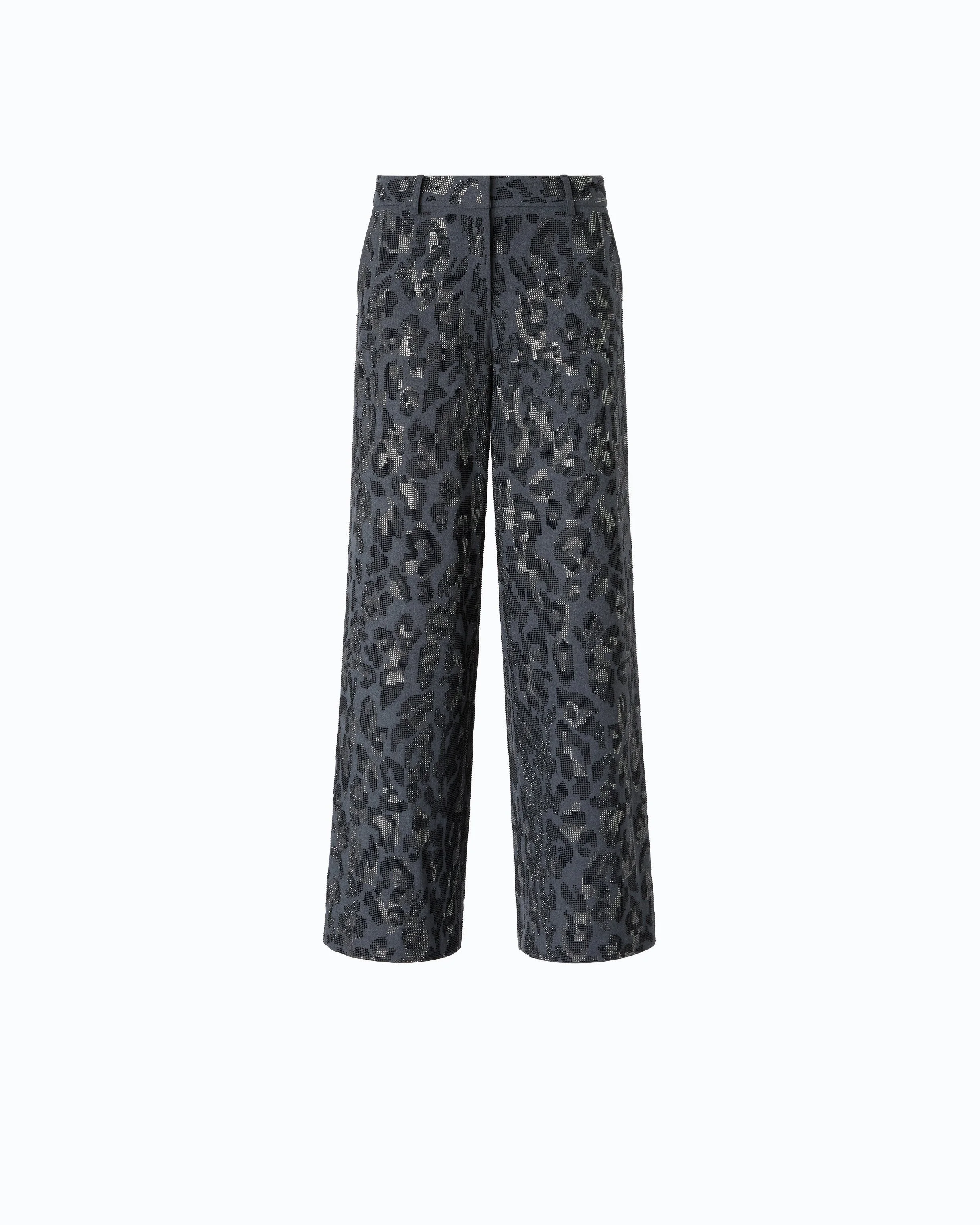 WIDE LEG TROUSERS WITH ANIMAL PRINT AND MICRO-STRASS - 1
