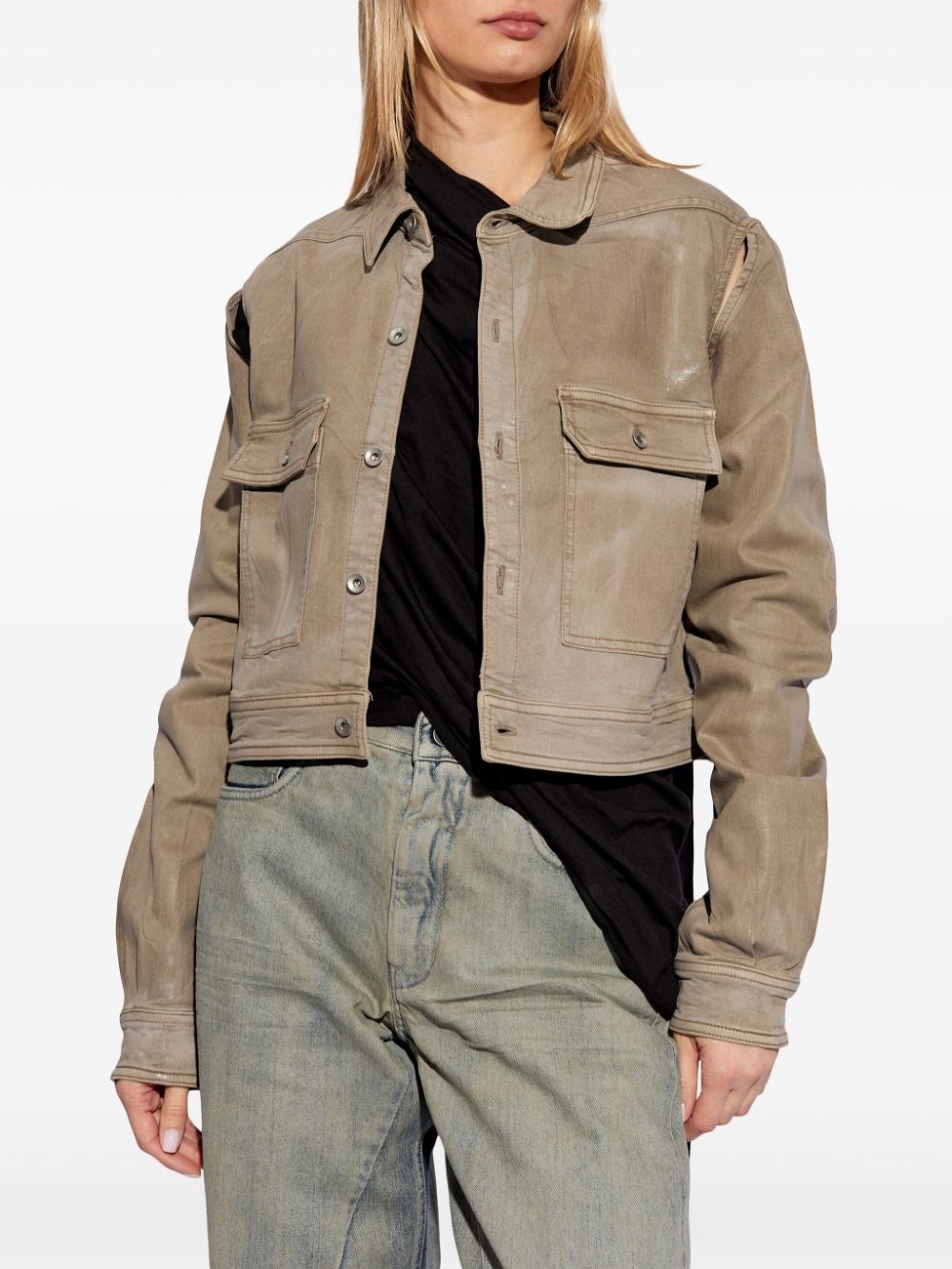 cut-out foiled denim jacket - 3