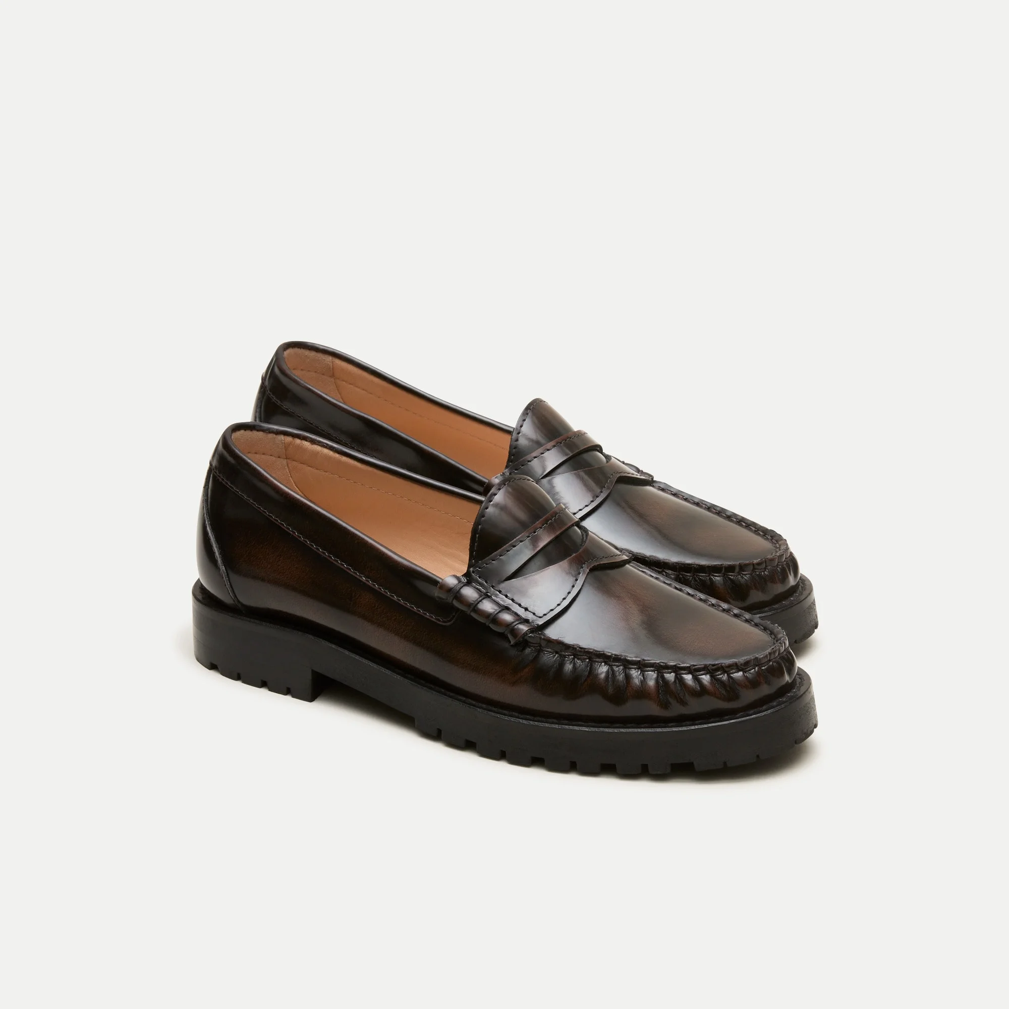 Winona lug-sole penny loafers in burnished leather - 1