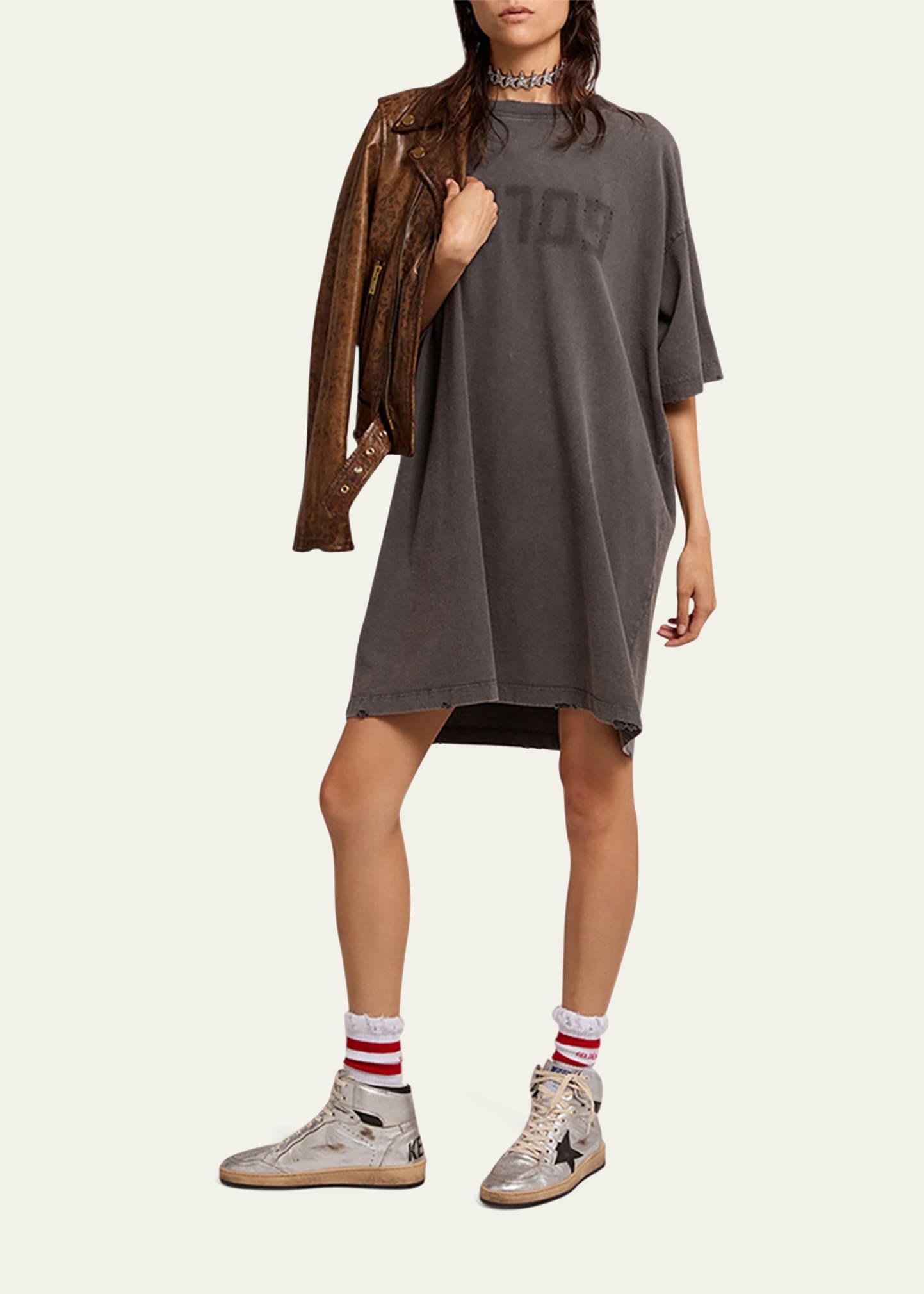 Distressed Logo T-Shirt Dress - 2
