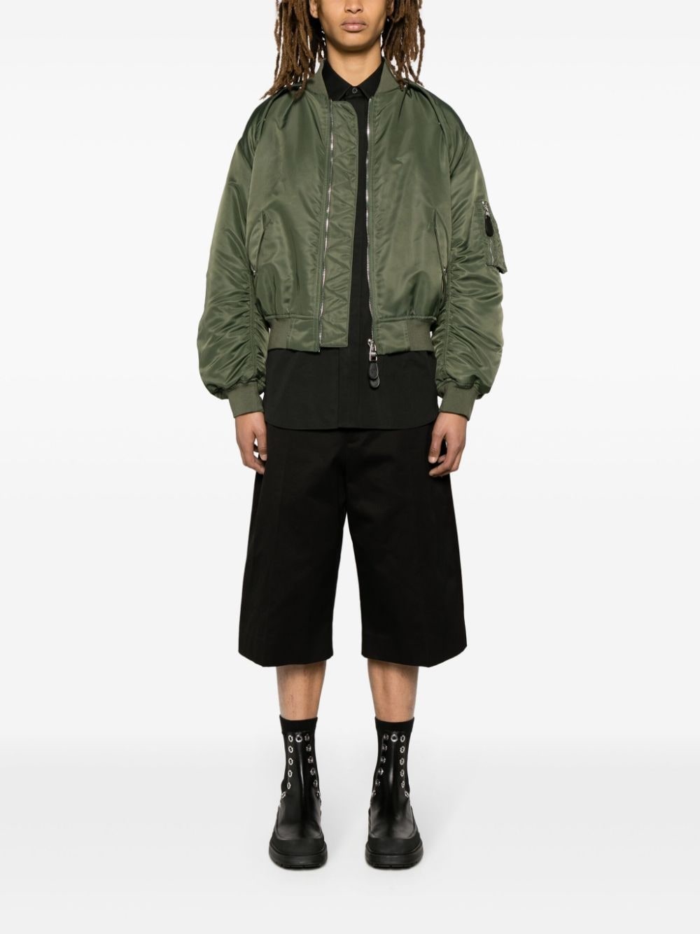detachable-sleeve ruched bomber jacket - 2