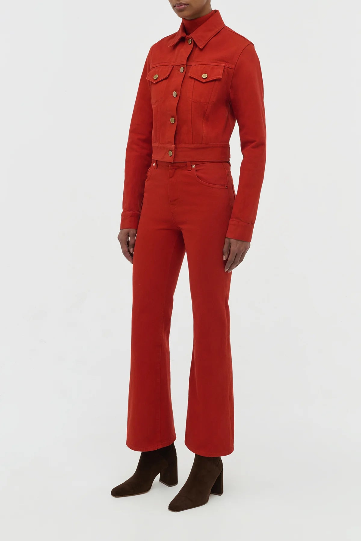 Ezra Bootcut Cropped Jean in Antelope Orange Recycled Cotton Denim - 4