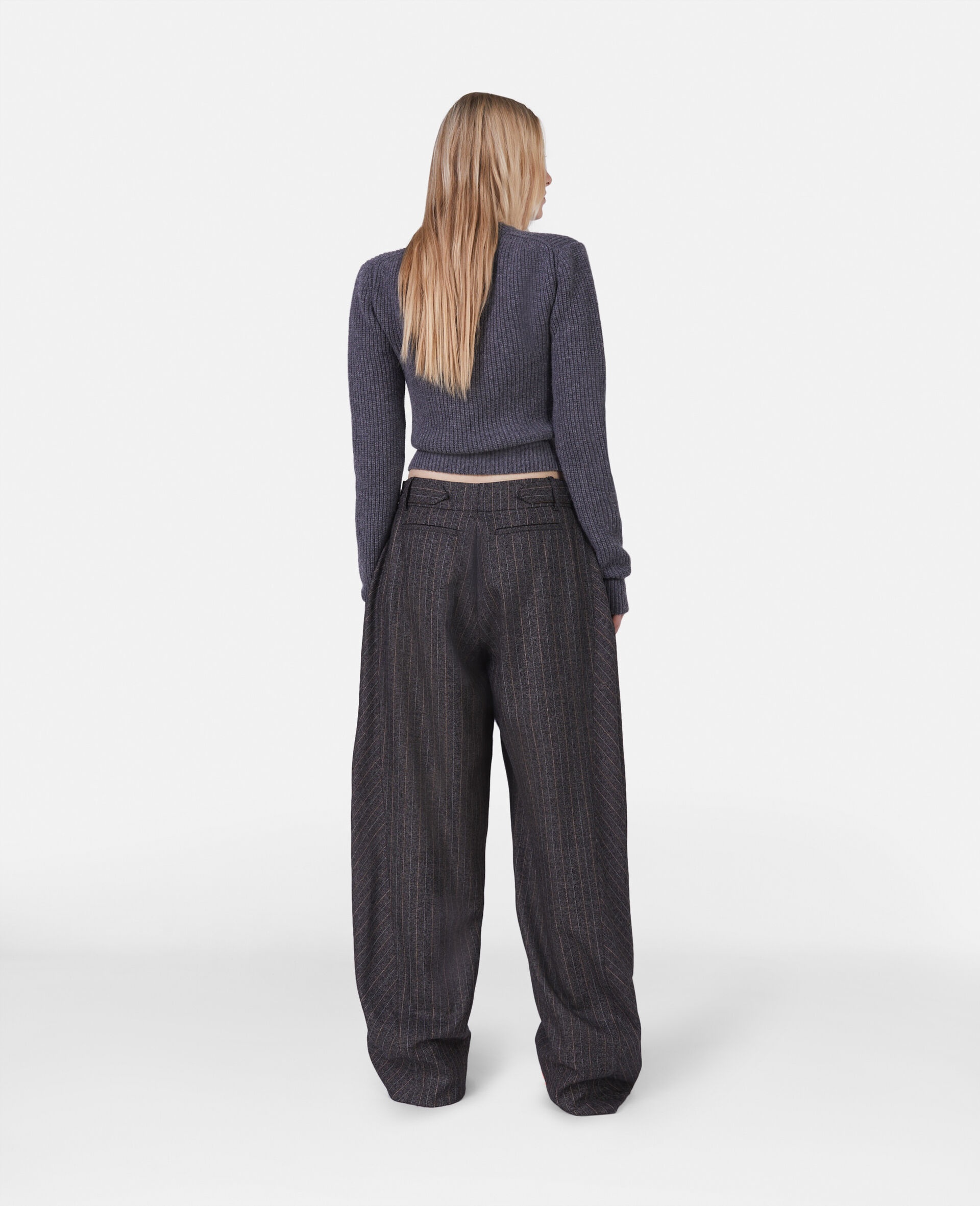 Pinstripe Pleated Wide Leg Trousers - 3