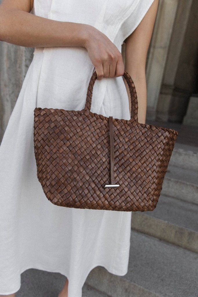 MIDI LEATHER BASKET LIGHT BROWN - 3
