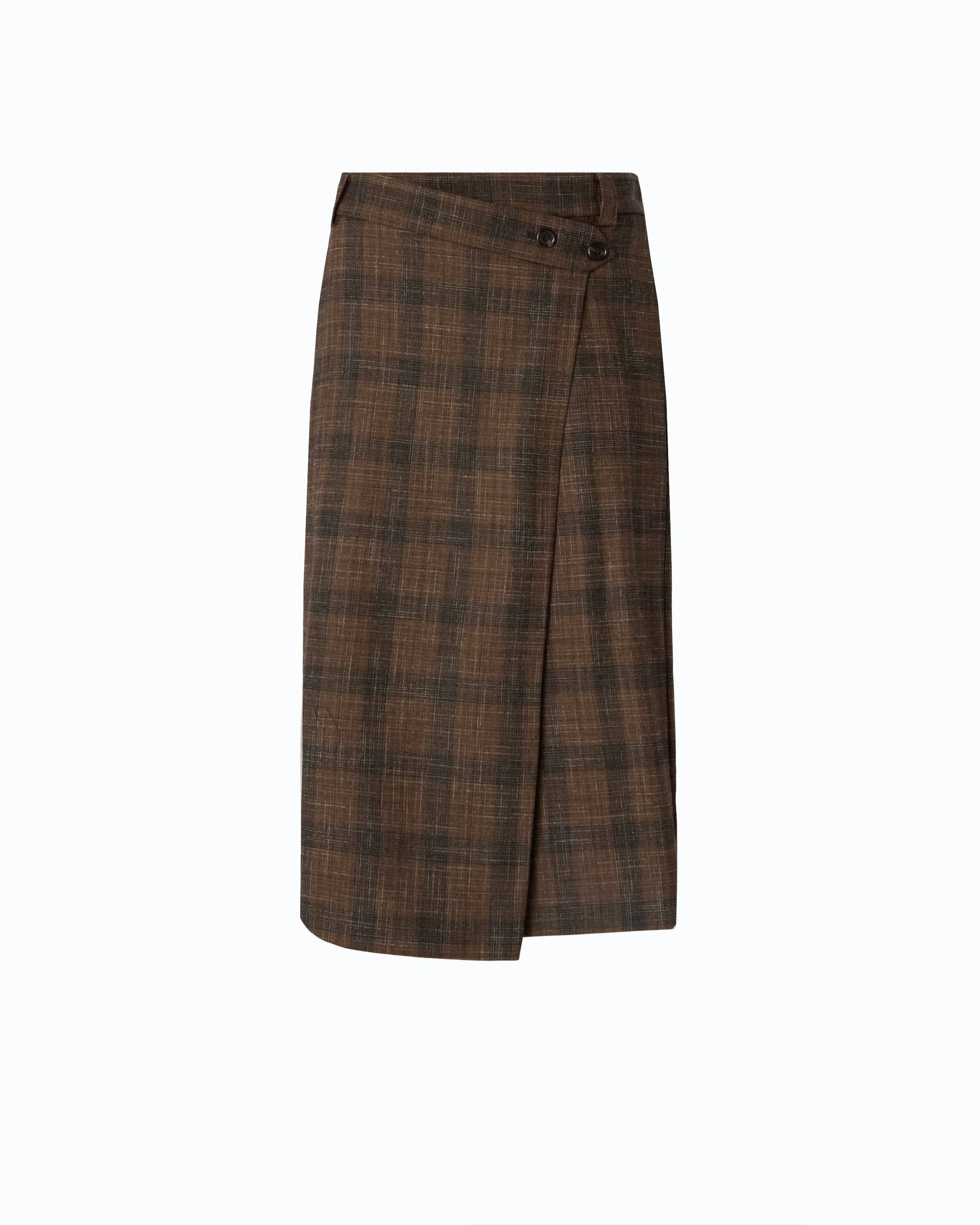 CALF-LENGTH WRAP SKIRT WITH CHECK PATTERN - 1