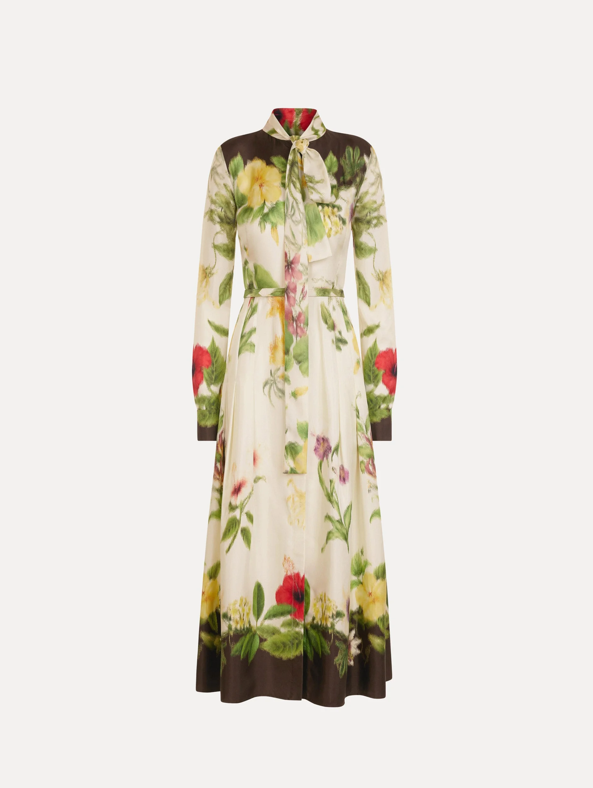 CHINÉ DOMINICAN MIXED-FLORAL SILK TWILL DRESS - 1