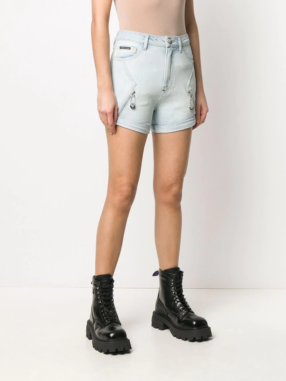 zip-embellished denim shorts - 3