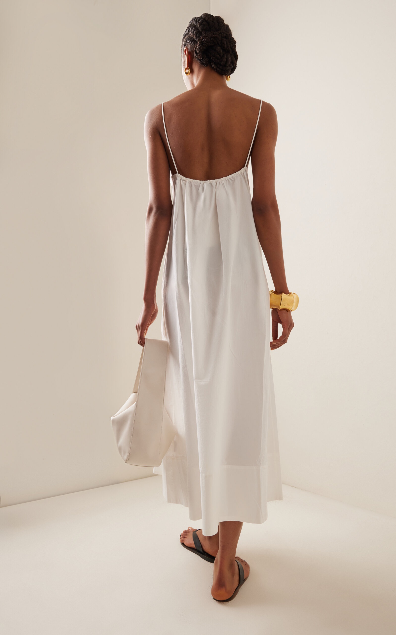 Drawstring-Detailed Cotton Maxi Dress white - 4