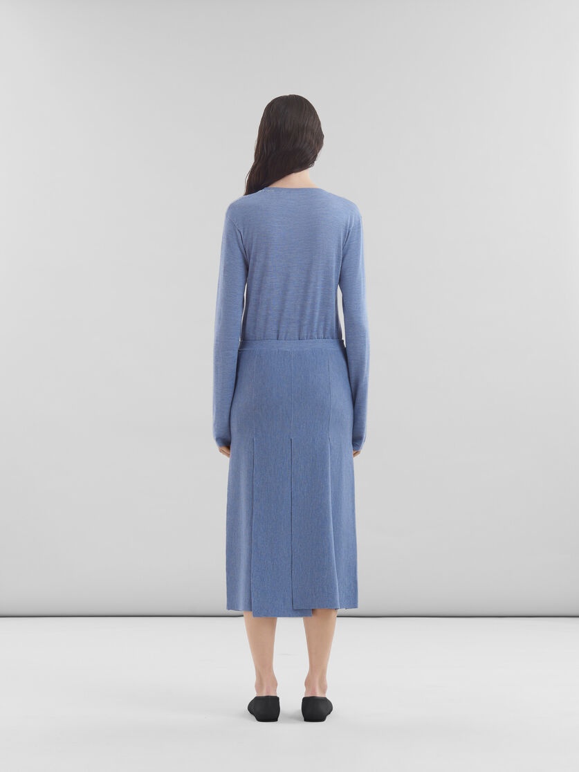 BLUE WOOL-SILK SKIRT WITH RAW-CUT SLITS - 3