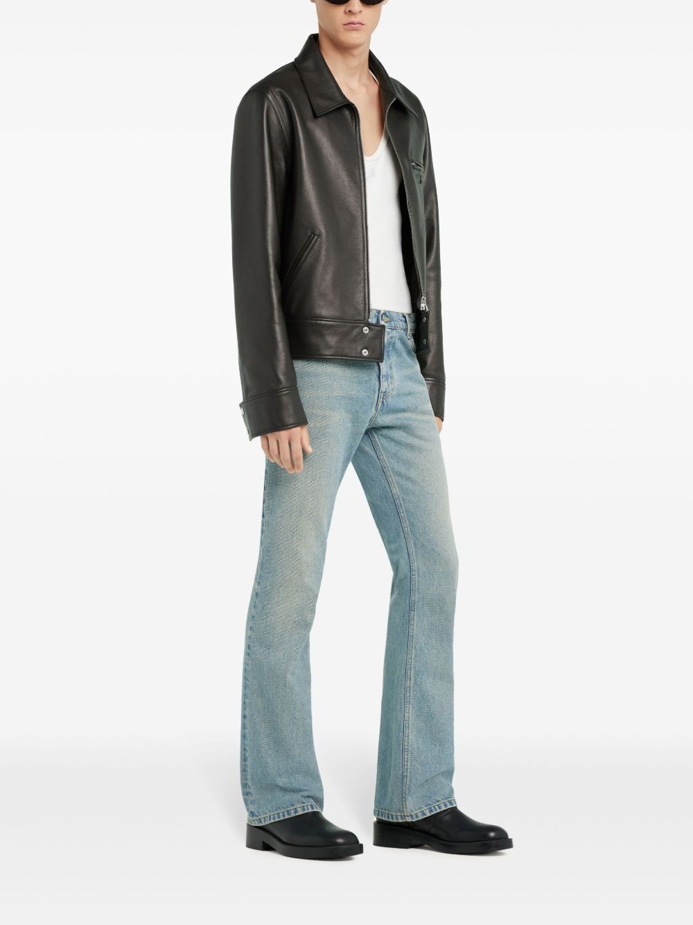 zip-up leather jacket - 3