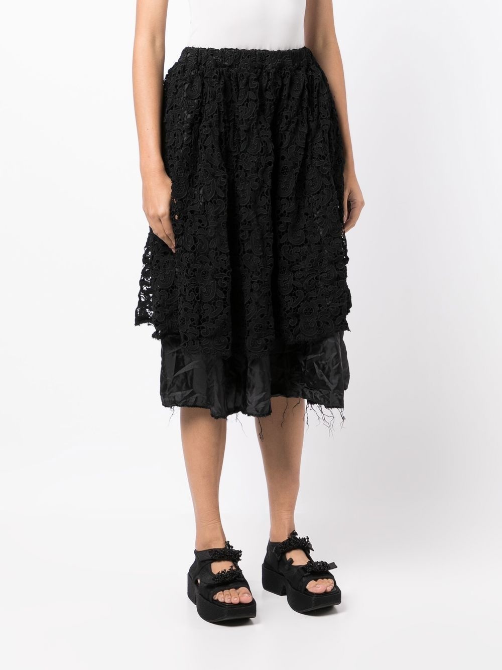 lace-detail layered midi skirt - 3