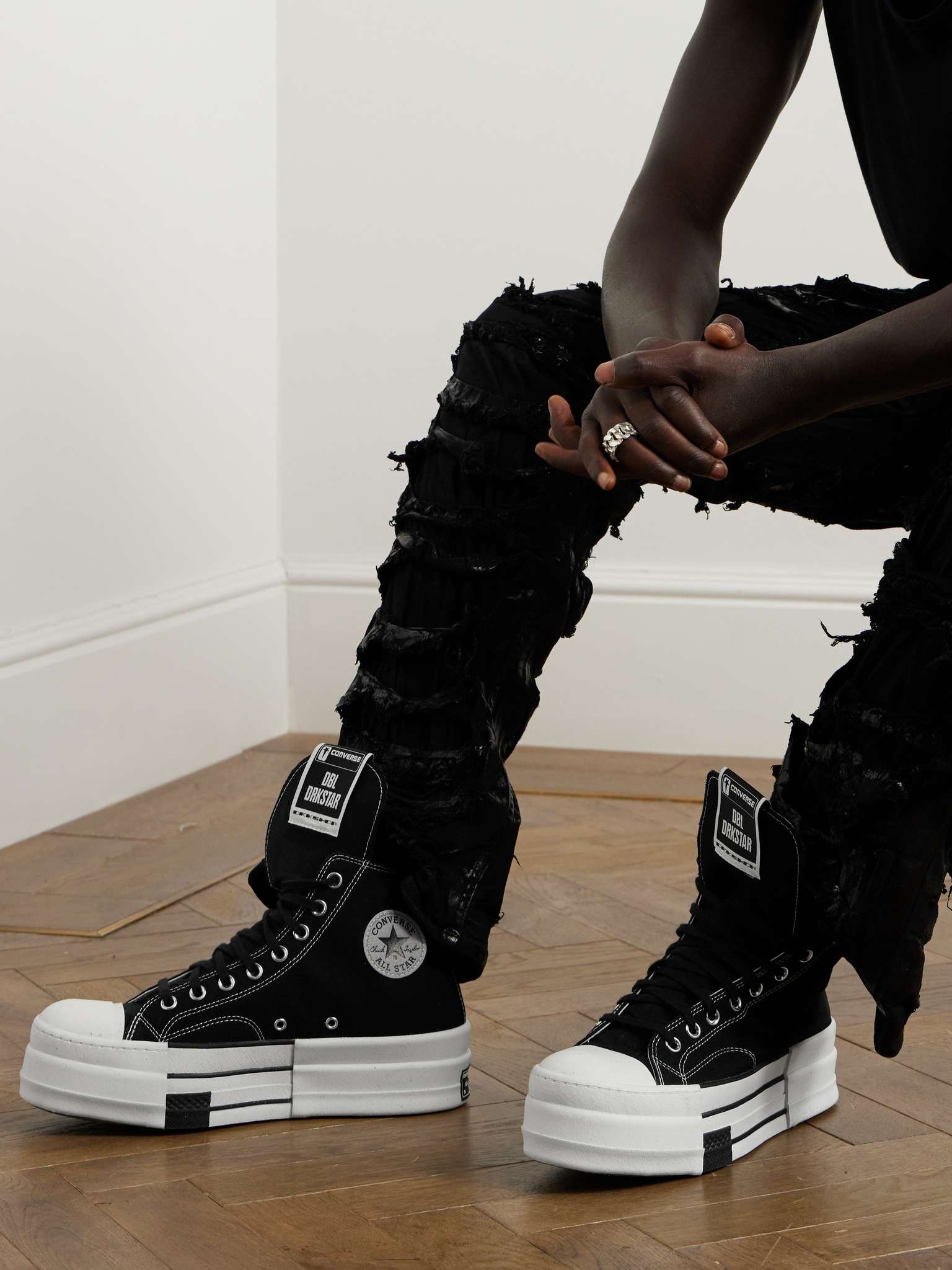 Rick Owens DRKSHDW Black Canvas High-Top Sneakers