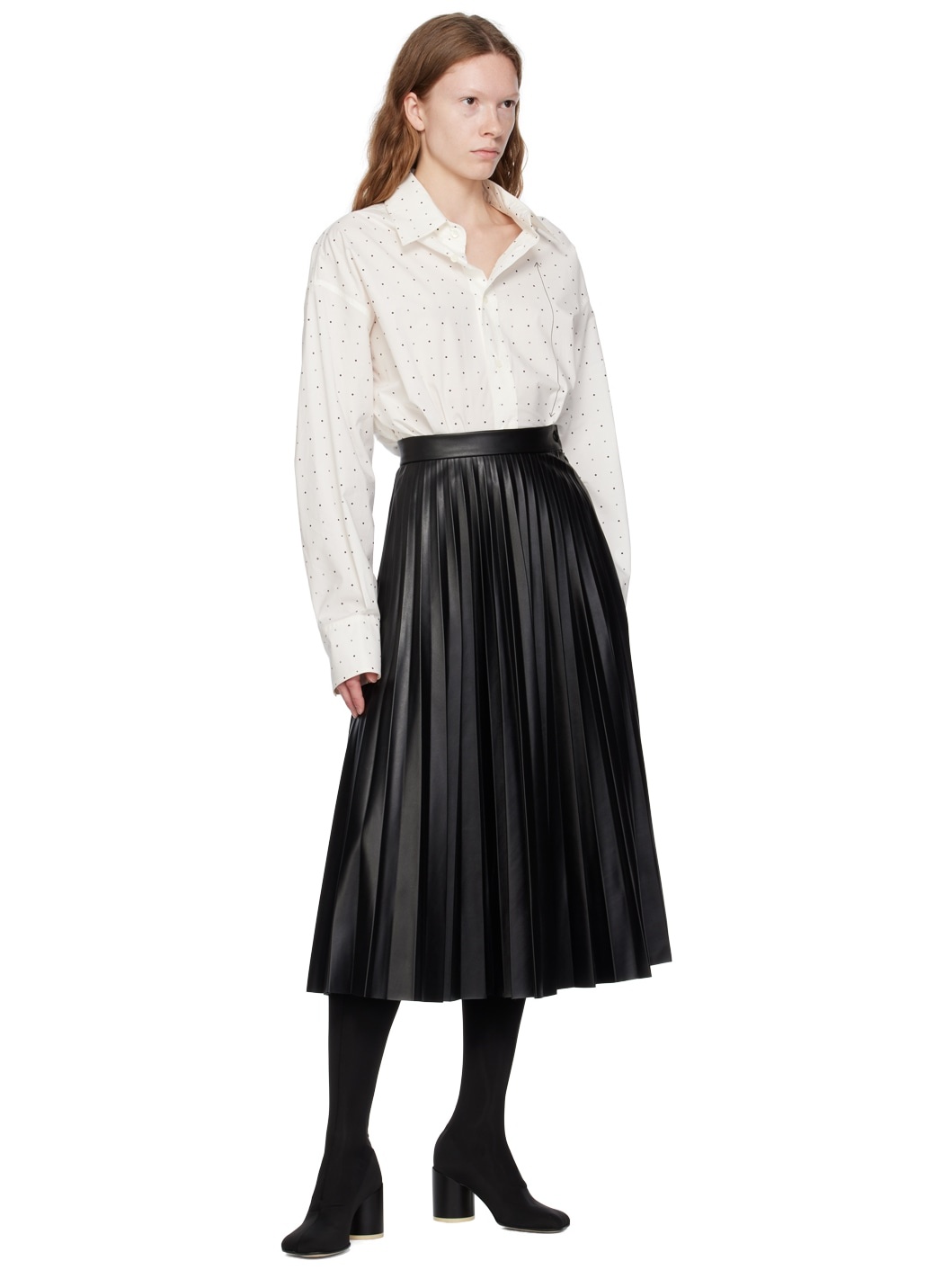 MM6 Maison Margiela Pleated Faux Leather Midi Skirt | REVERSIBLE