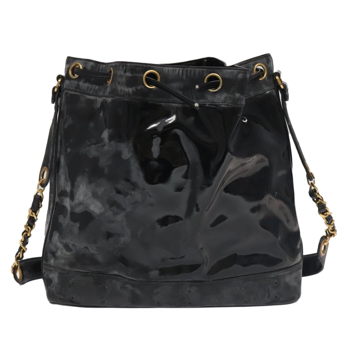 CHANEL Shoulder Bag Enamel Black Gold CC - 13