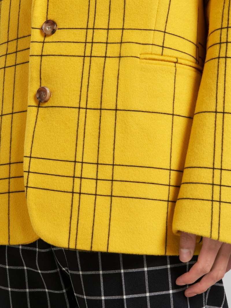 YELLOW CHECKED WOOL FELT BLAZER 5