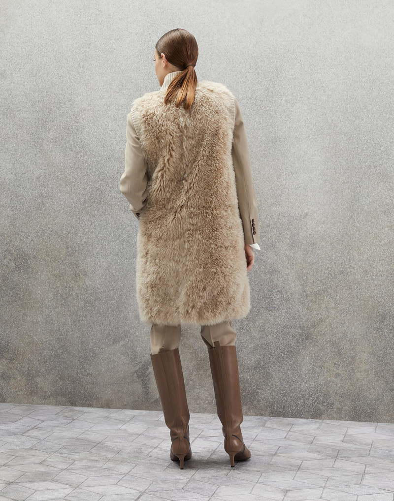 Brunello Cucinelli Plush cashmere shearling long vest  with monili outlook