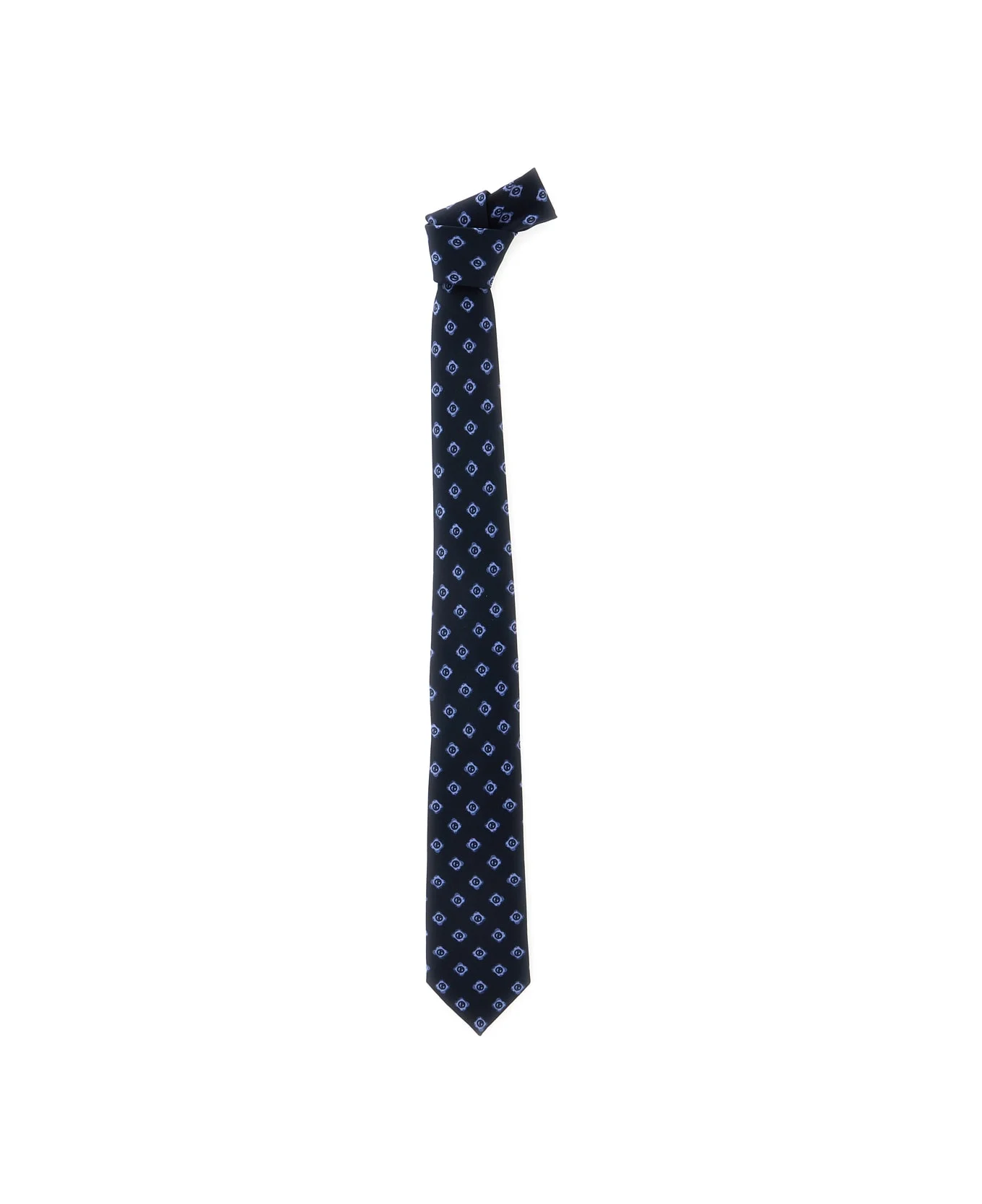 Blue Tie With All-over Logo Print In Silk Man - 1
