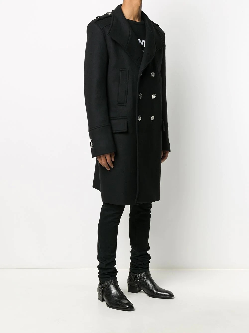 double-breasted mid-length coat - 3