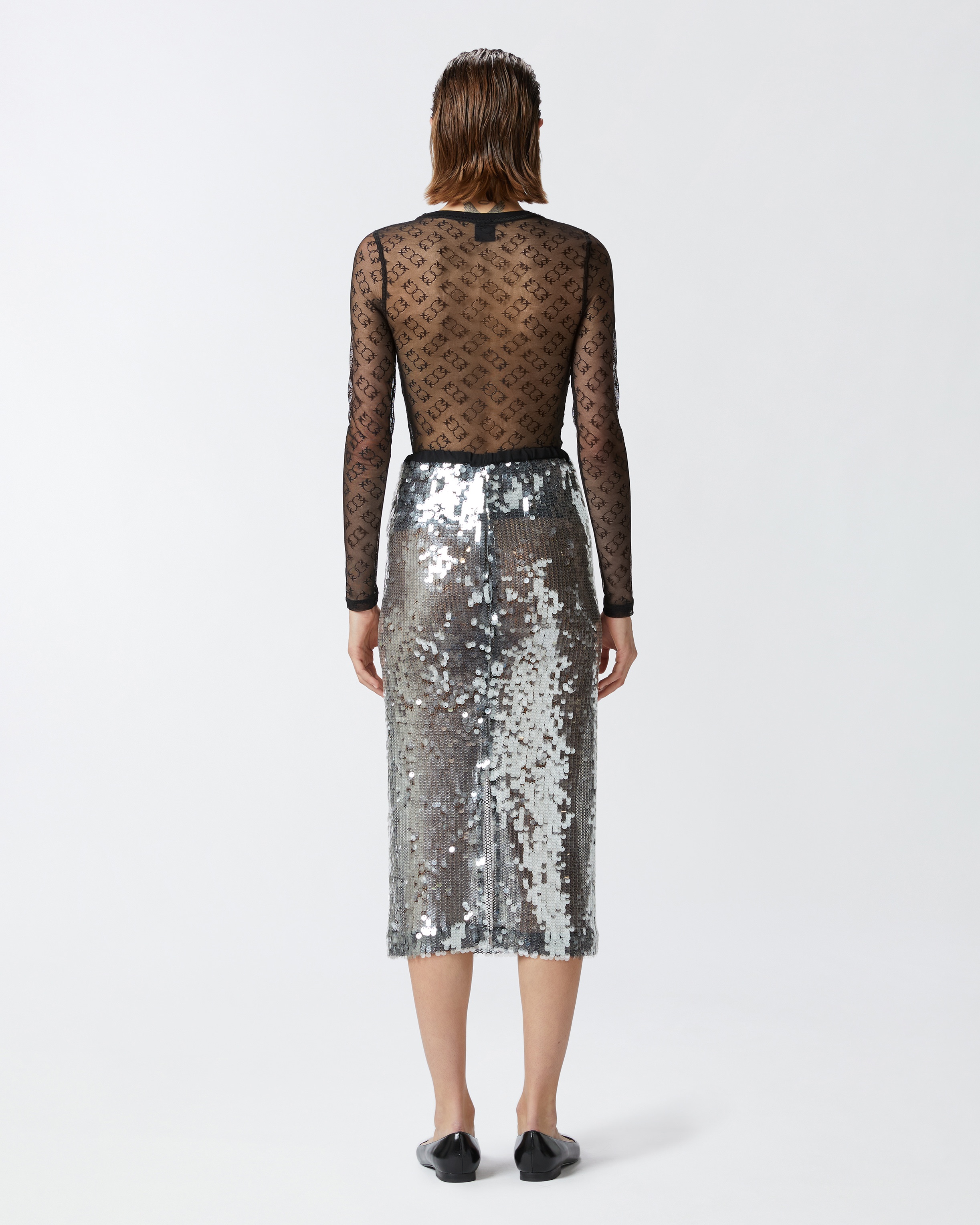 SEQUINNED MESH PENCIL SKIRT - 4