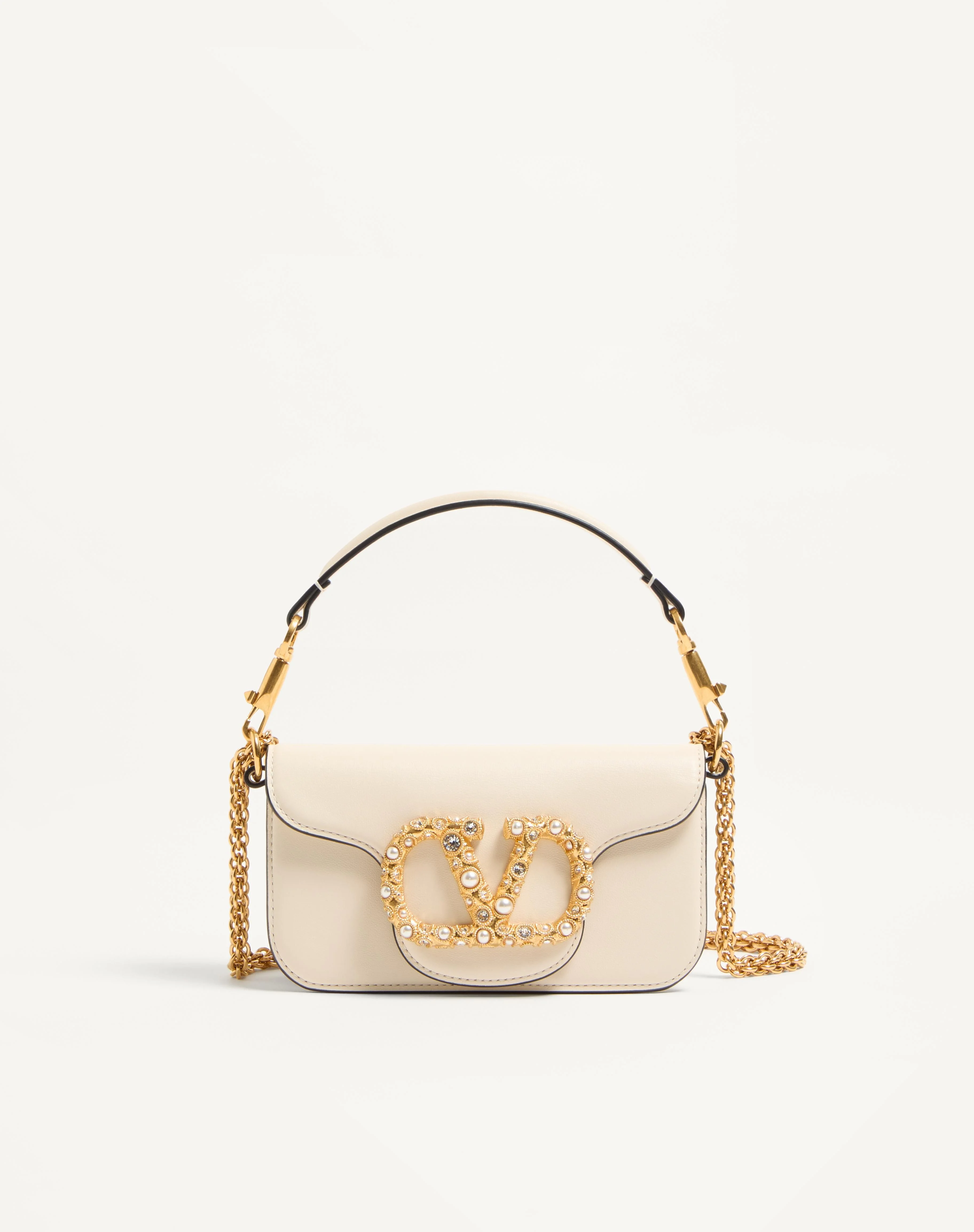 VALENTINO GARAVANI LOCÒ SMALL SHOULDER BAG IN CALFSKIN WITH JEWEL LOGO - 1