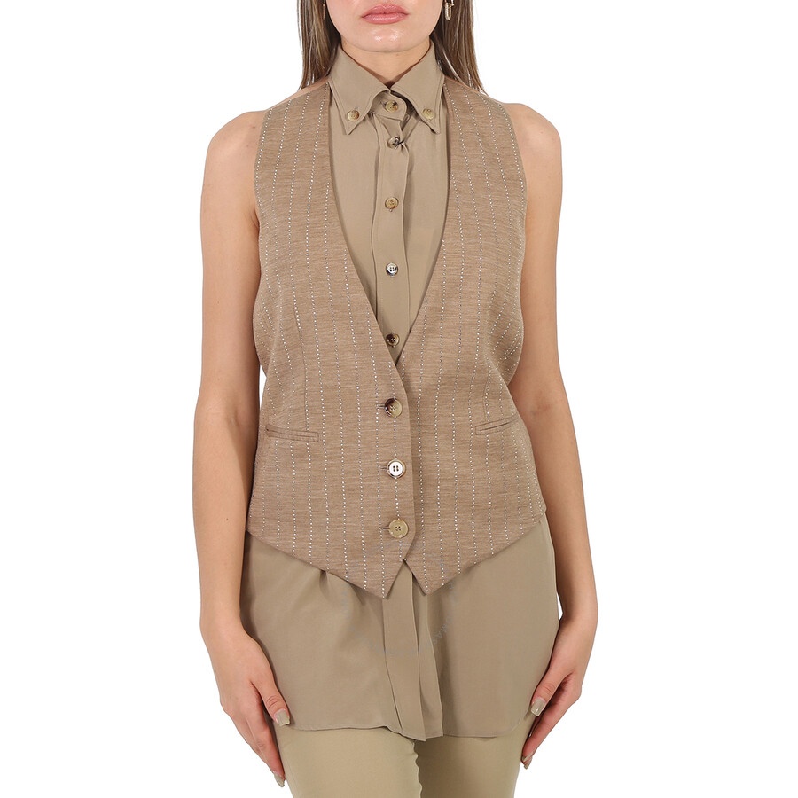 Burberry Pecan Melange Shirt Detail Wool Blend Waistcoat - 3